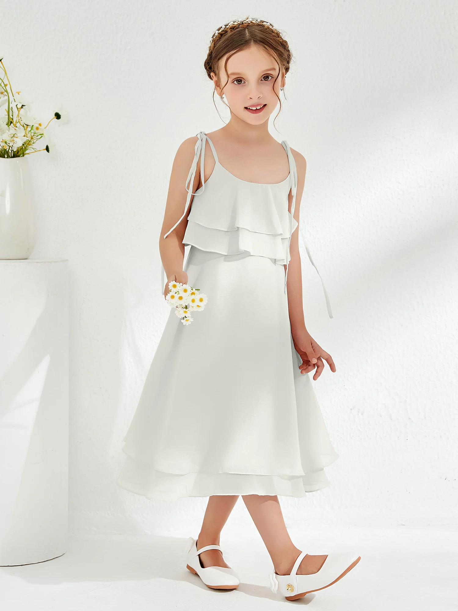 Cute Two Layers Ruffles Junior Bridesmaid Dresses Ivory - Image 3