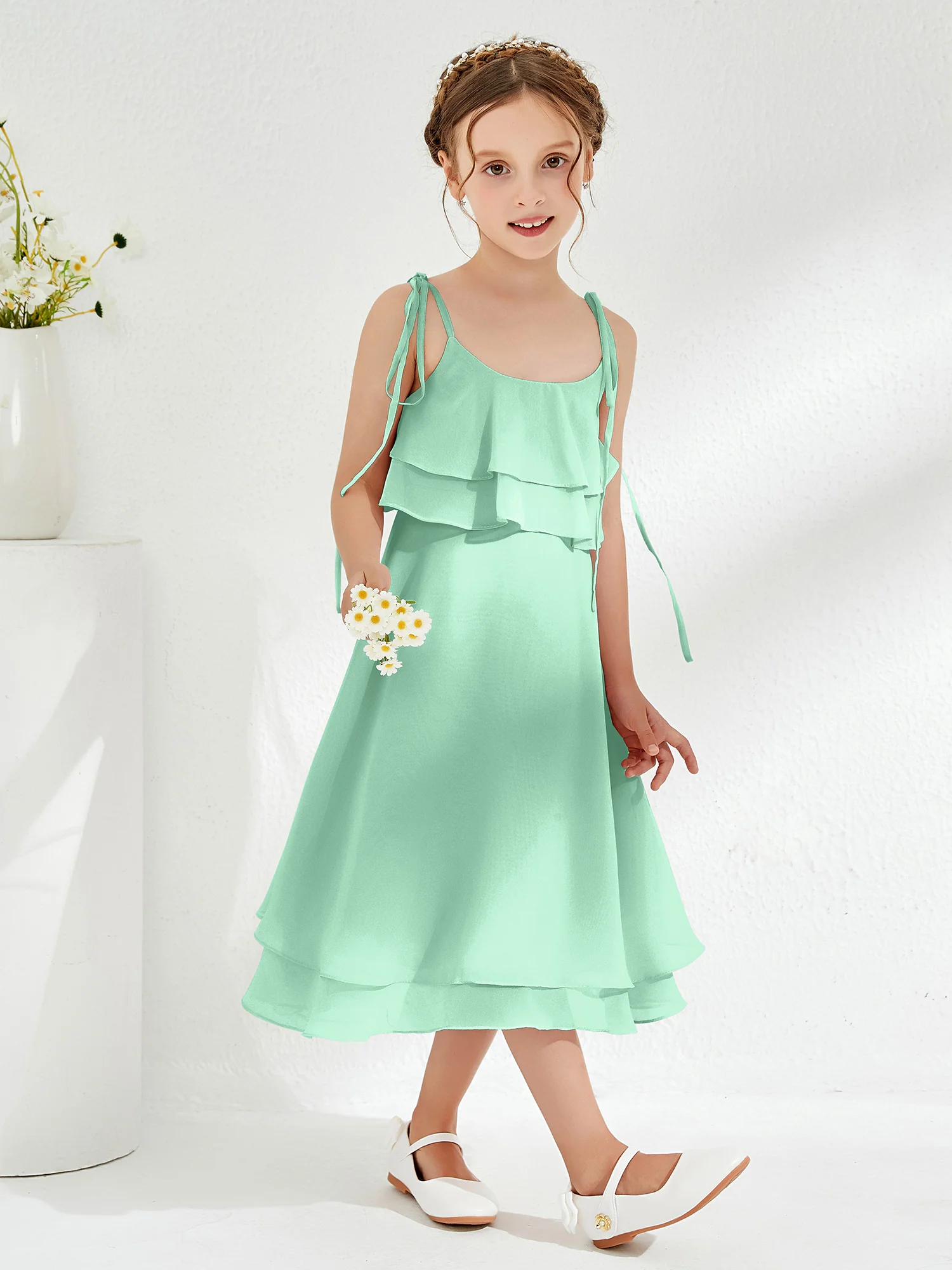 Cute Two Layers Ruffles Junior Bridesmaid Dresses Mint Green - Image 3