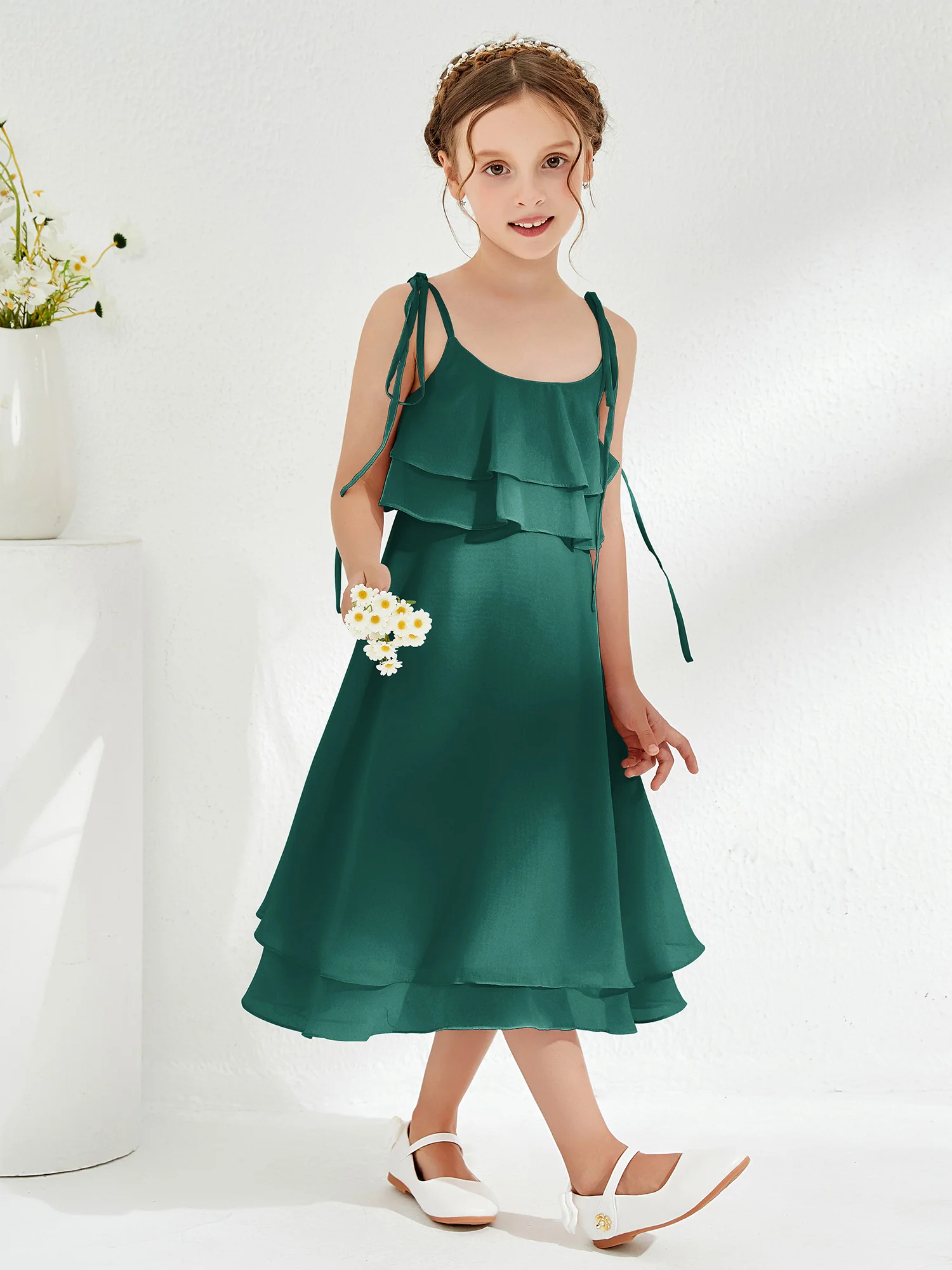 Cute Two Layers Ruffles Junior Bridesmaid Dresses Peacock - Image 3