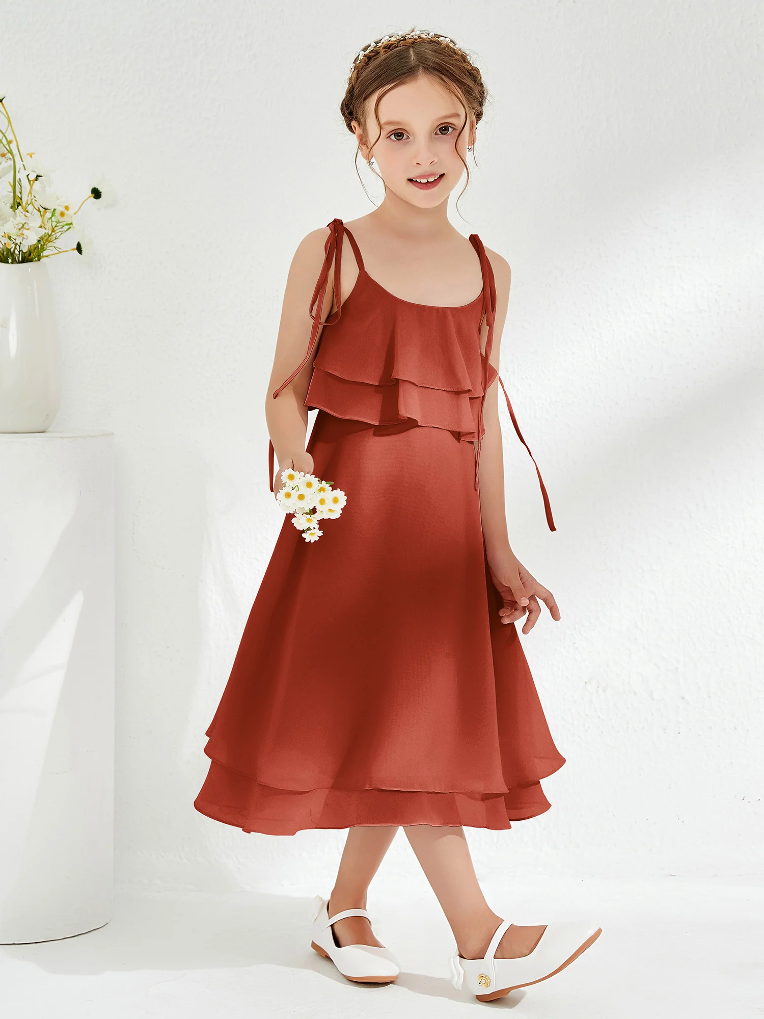 Cute Two Layers Ruffles Junior Bridesmaid Dresses Rust - Image 3