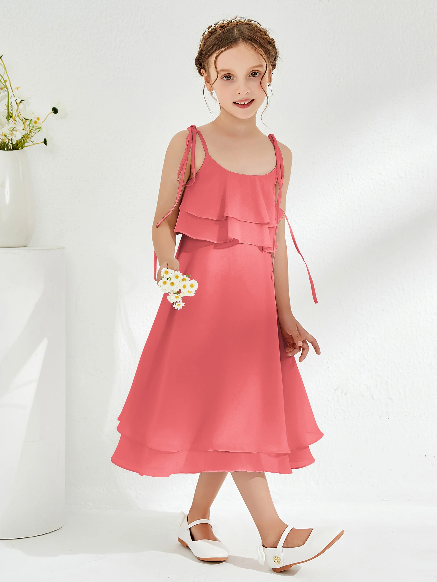 Cute Two Layers Ruffles Junior Bridesmaid Dresses Watermelon - Image 3
