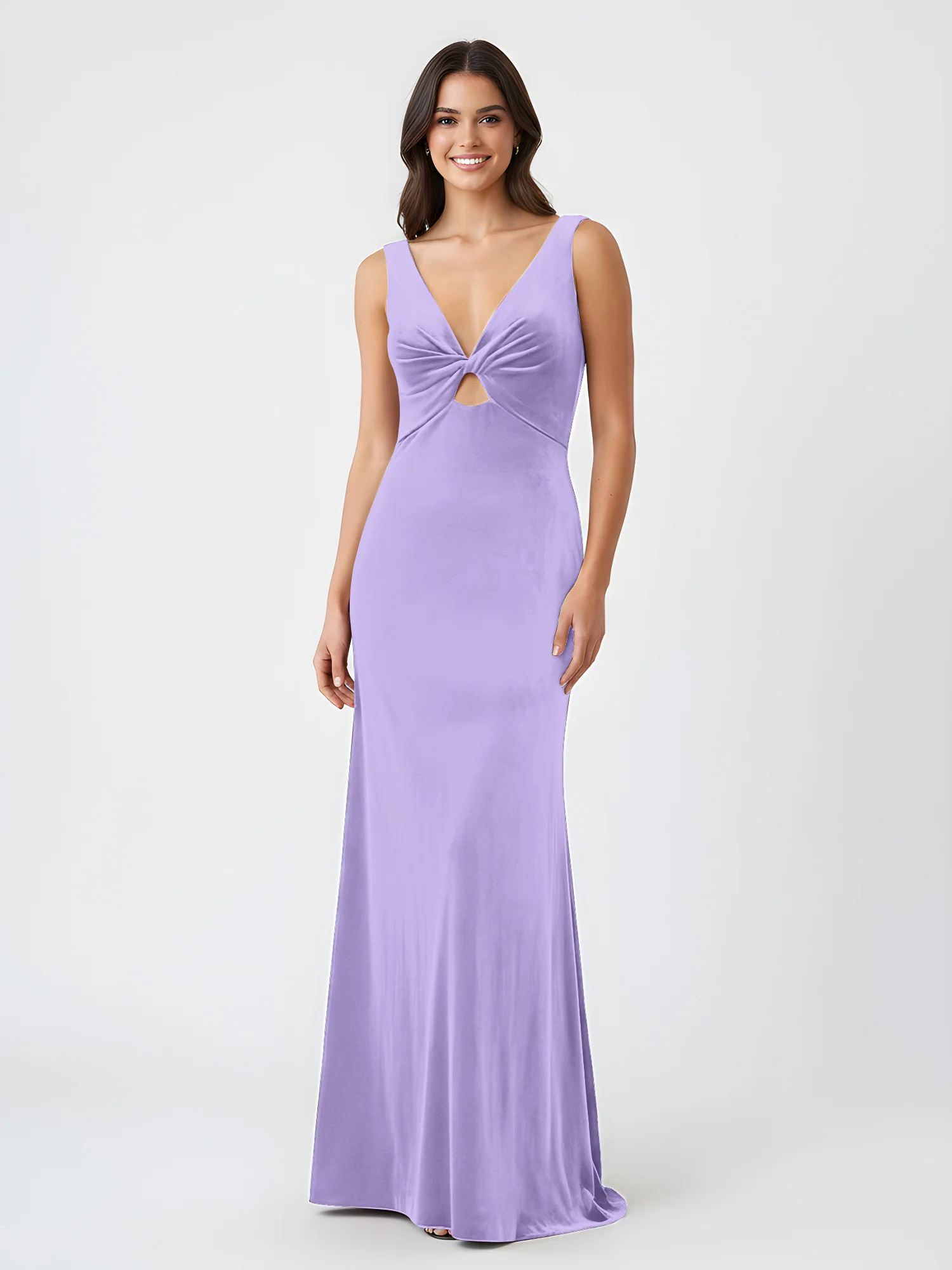 Sheath Deep V-Neck Sleeveless Velvet Dresses Lilac
