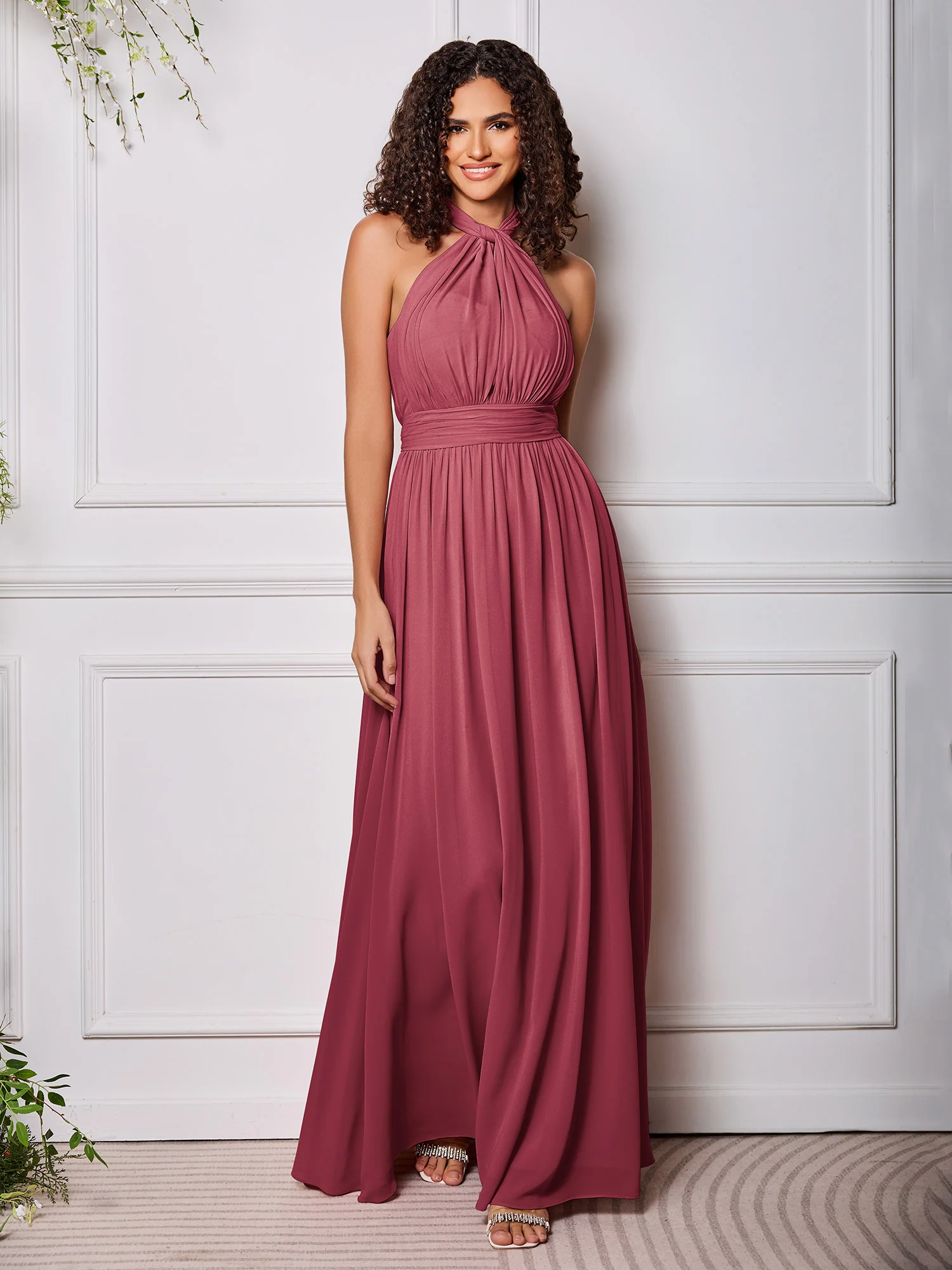 High-Neck Halter Cinnamon Rose Multi Wear Convertible Bridesmaid Dresses