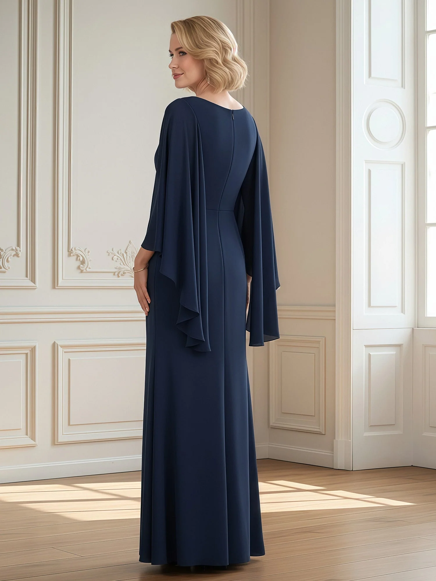 Pleated V-neck Applique Long Dress With Slit Orchid - Image 2