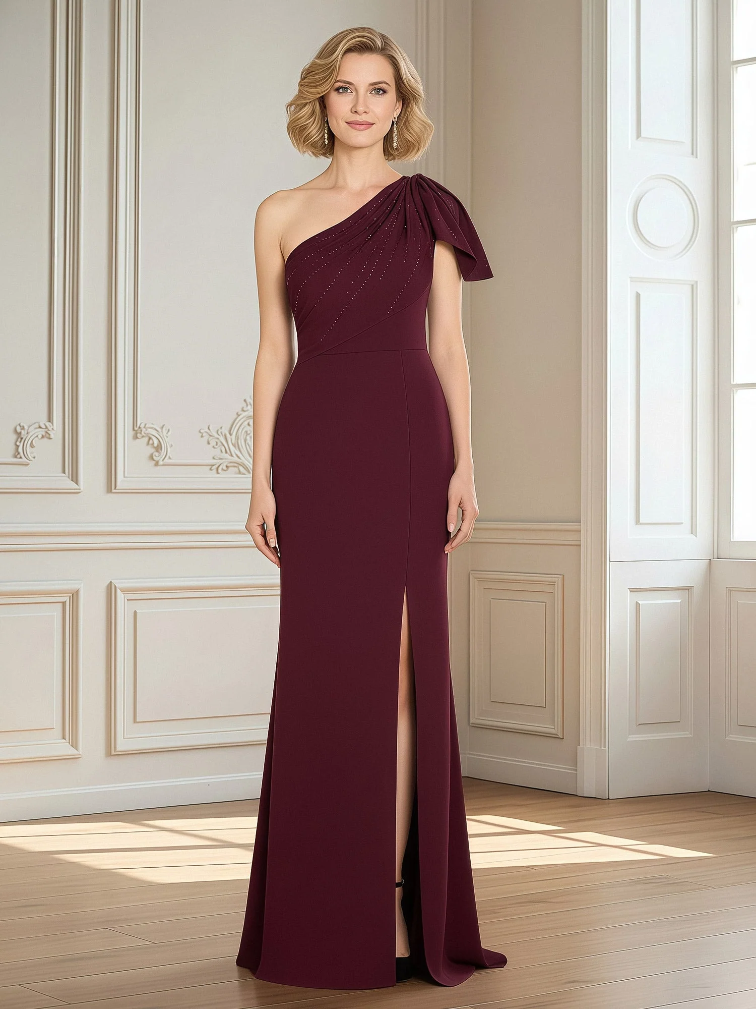 One-Shoulder Column Gown with Draped Asymmetric Neckline Red