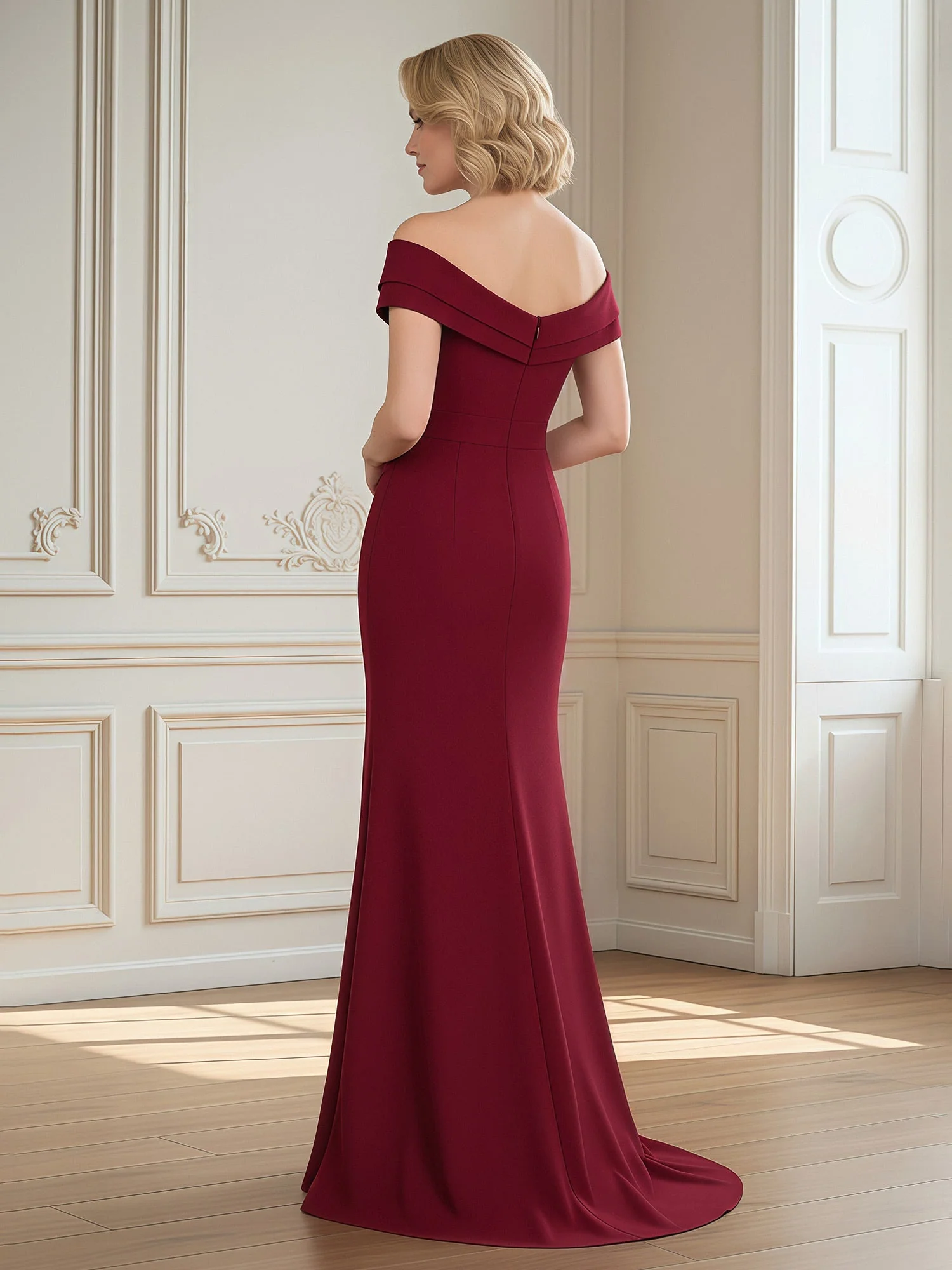 Off-Shoulder Mermaid Gown with Draped Surplice Bodice Black - Image 2