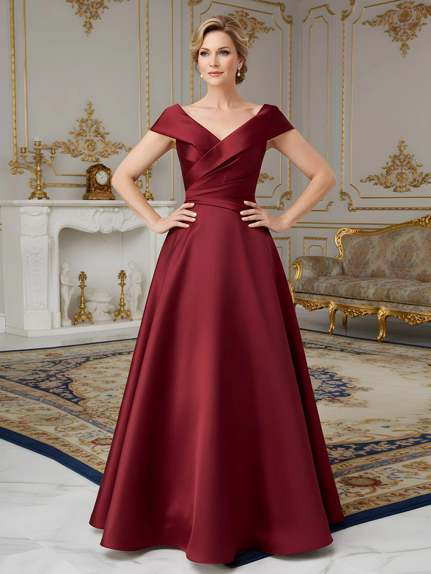 Elegant Pleated V-neck A-Line Sweep Train Dress Lilac