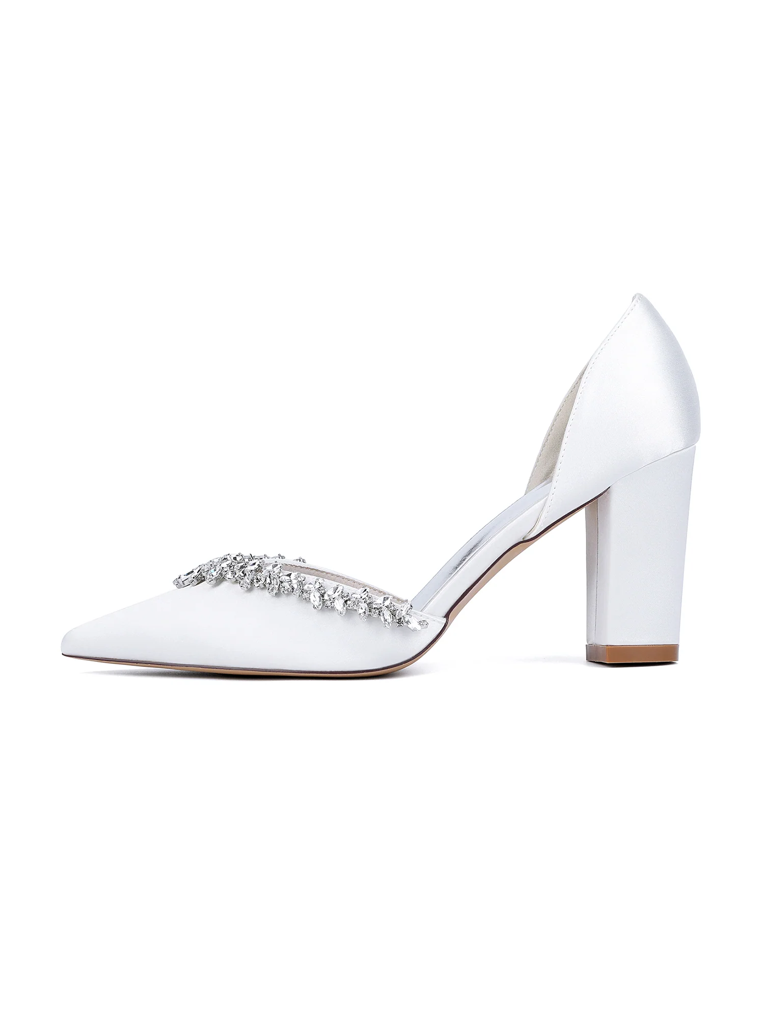 Elegant Pointed Toe Crystal Strap Faux Silk Block Heels - Image 3