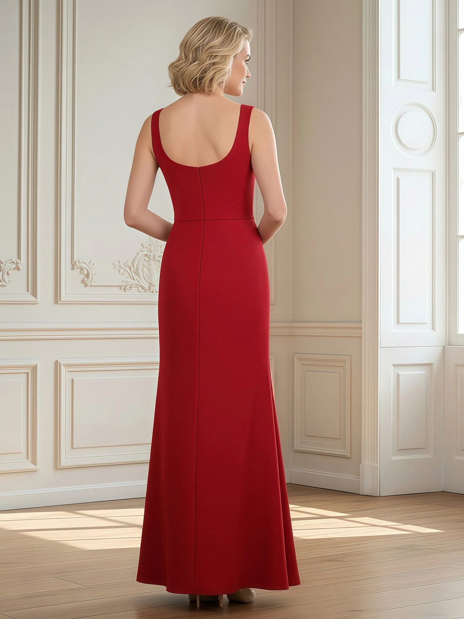 Elegant Scoop Neck Sheath Floor-length Dress Dark Green - Image 2