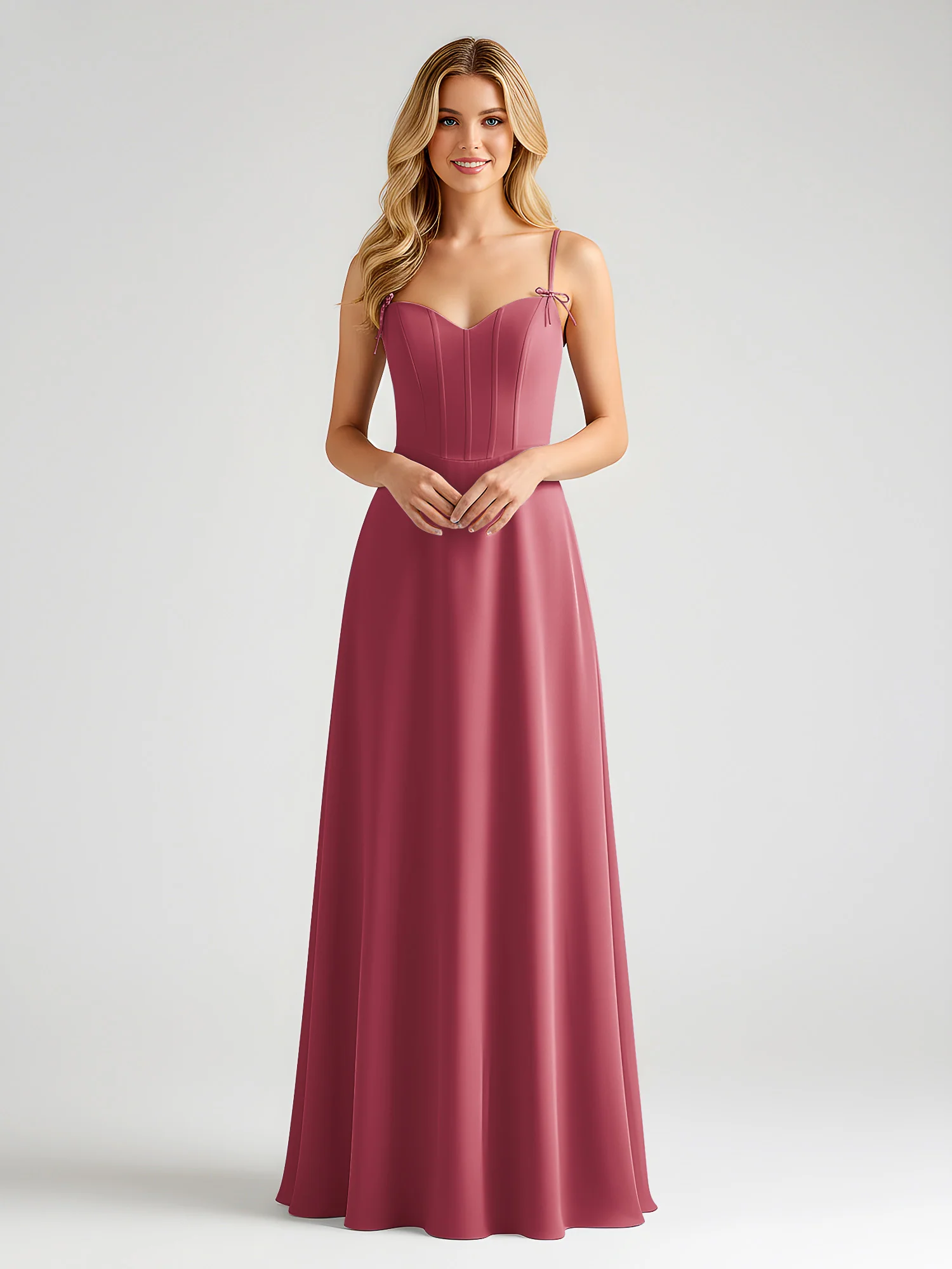 Spaghetti Strap A-Line Maxi with Bow Ties Cinnamon Rose