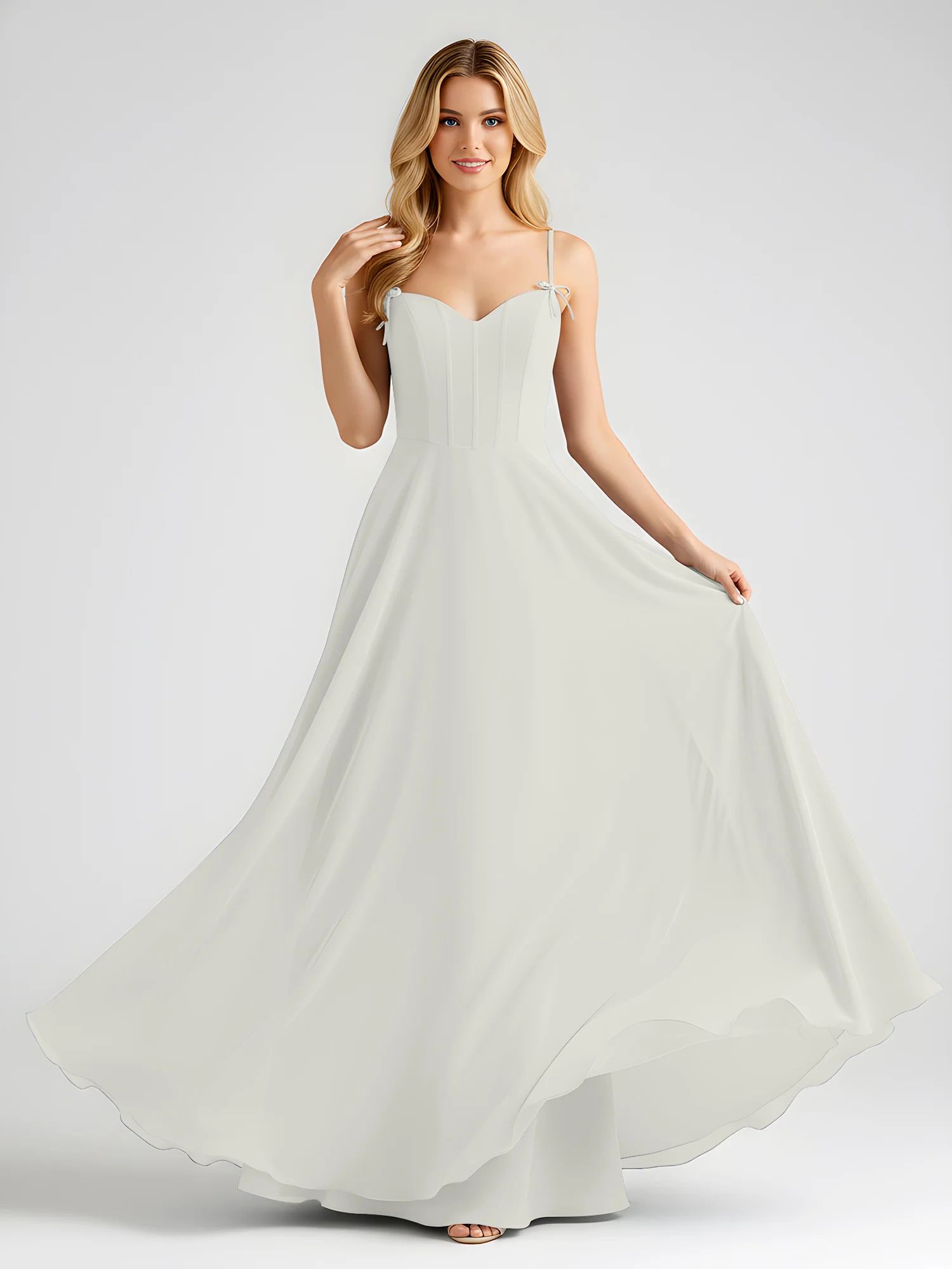 Spaghetti Strap A-Line Maxi with Bow Ties Ivory - Image 3