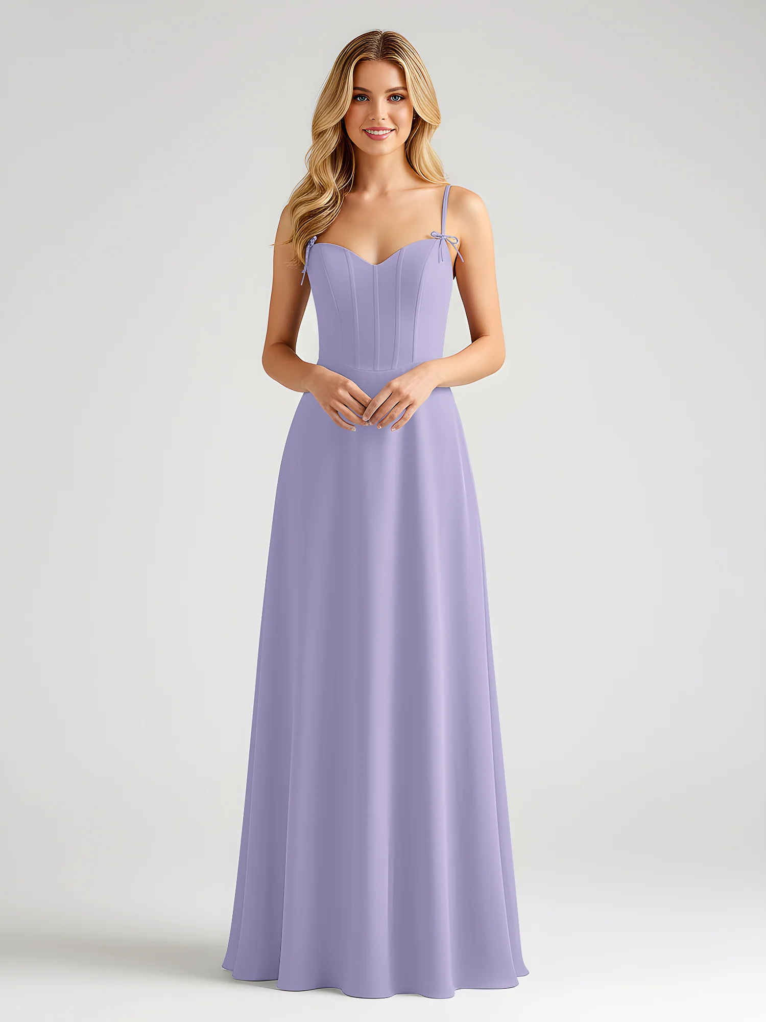 Spaghetti Strap A-Line Maxi with Bow Ties Lavender