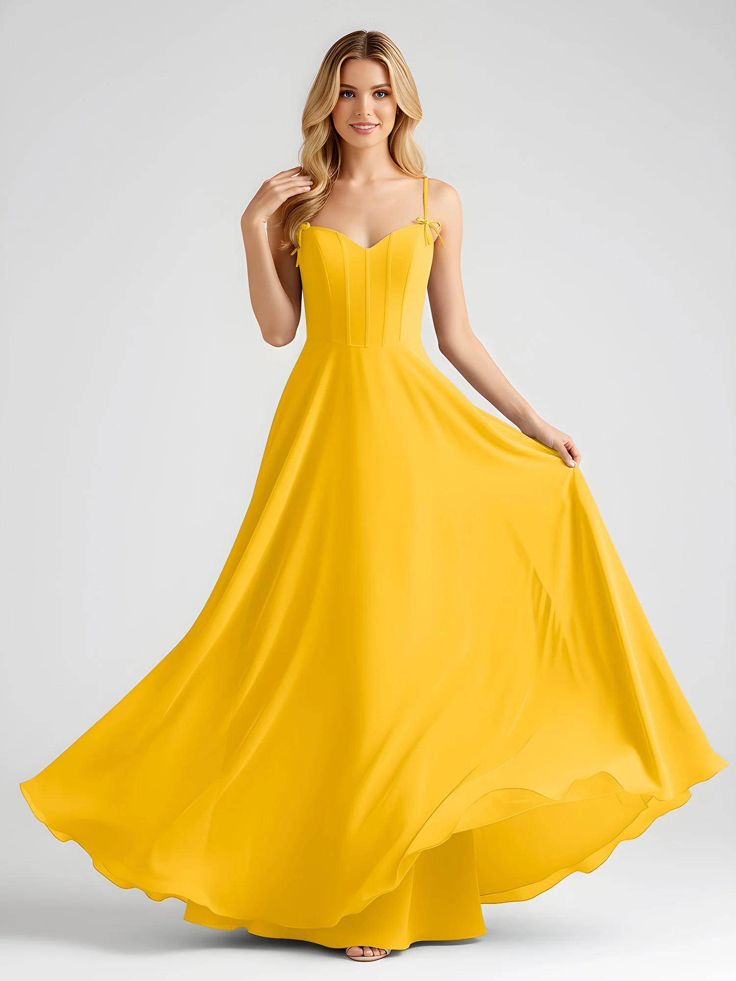 Spaghetti Strap A-Line Maxi with Bow Ties Marigold - Image 3