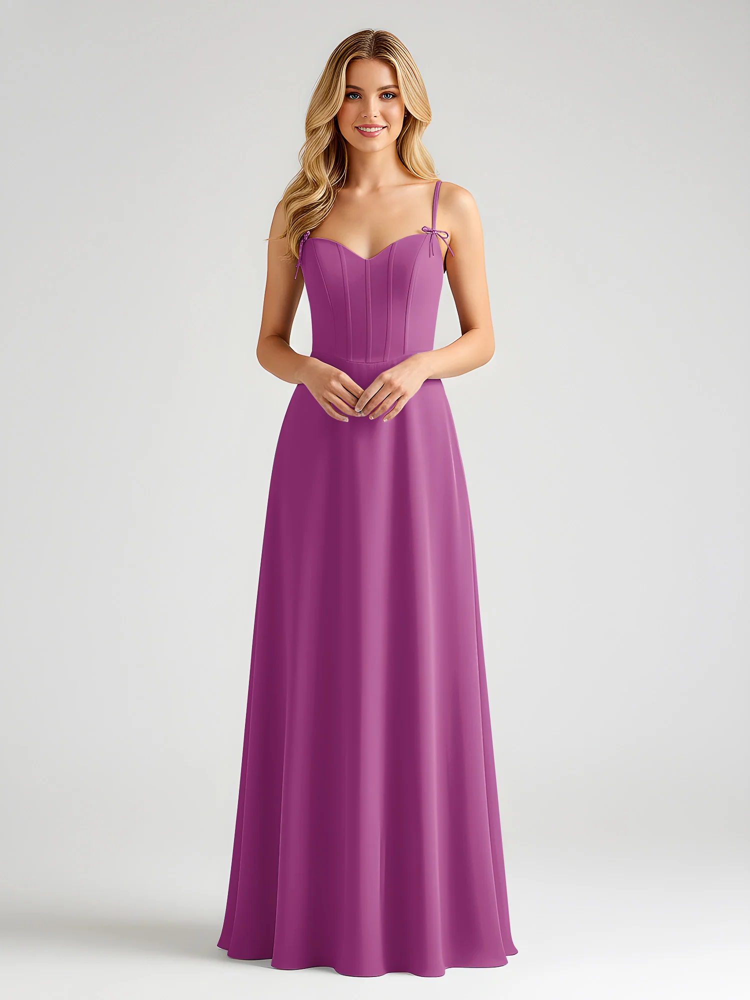 Spaghetti Strap A-Line Maxi with Bow Ties Orchid