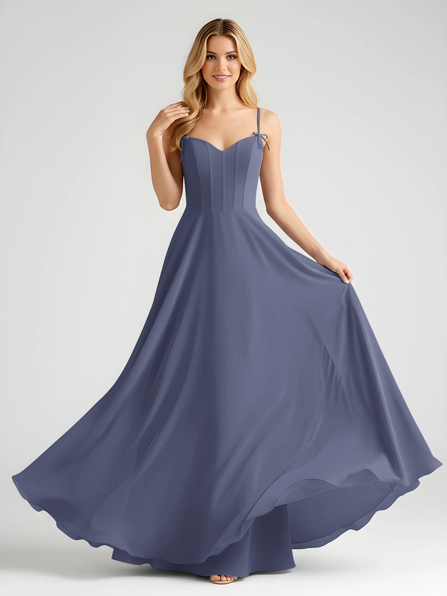 Spaghetti Strap A-Line Maxi with Bow Ties Stormy - Image 3