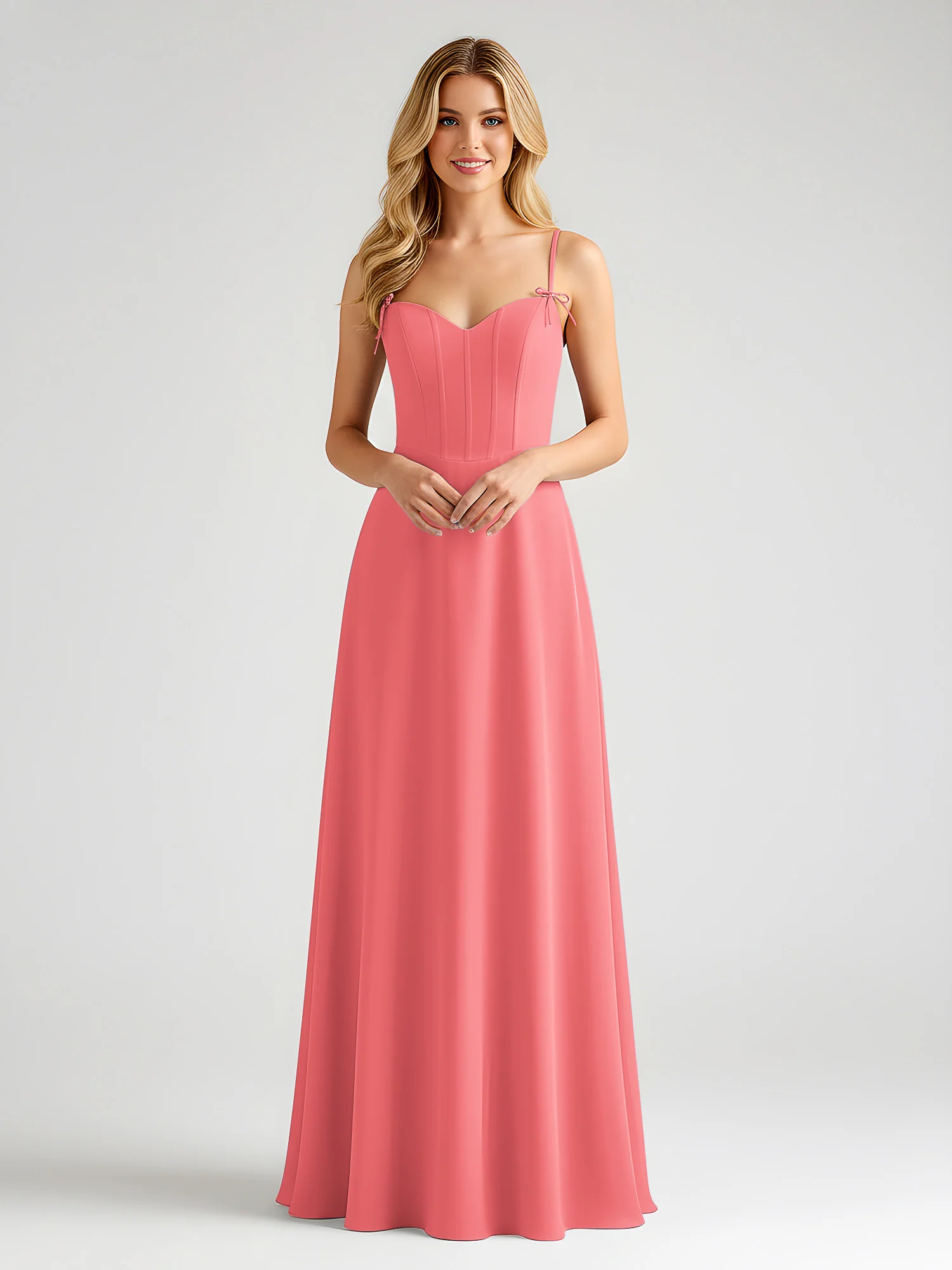 Spaghetti Strap A-Line Maxi with Bow Ties Watermelon
