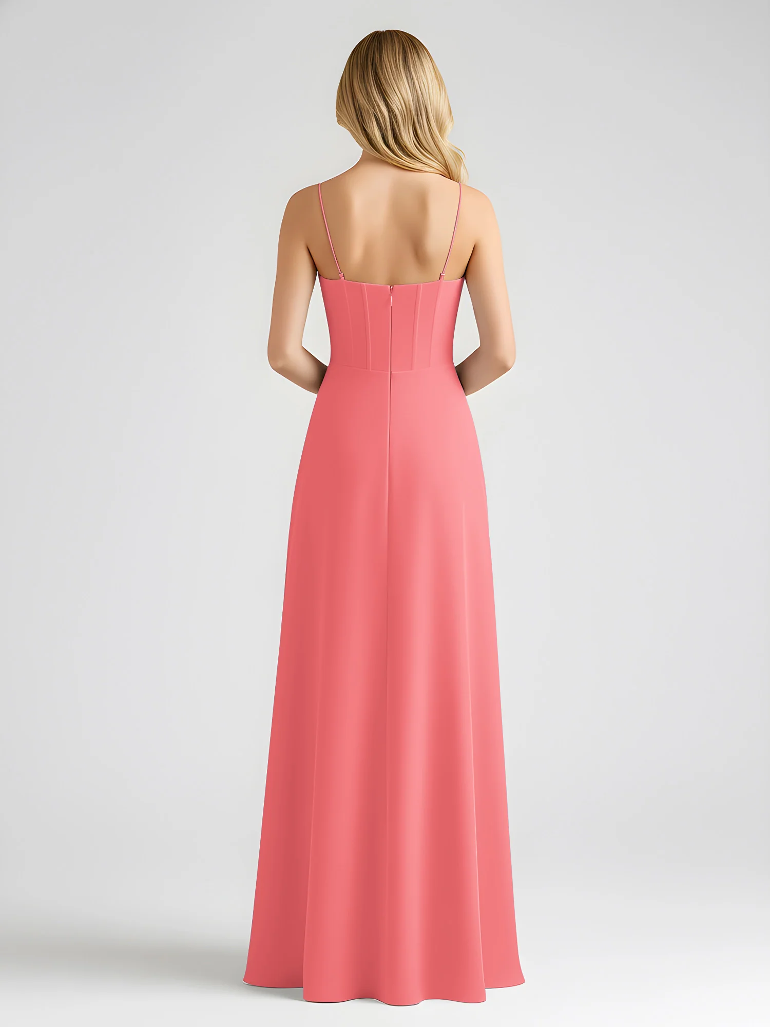 Spaghetti Strap A-Line Maxi with Bow Ties Watermelon - Image 2