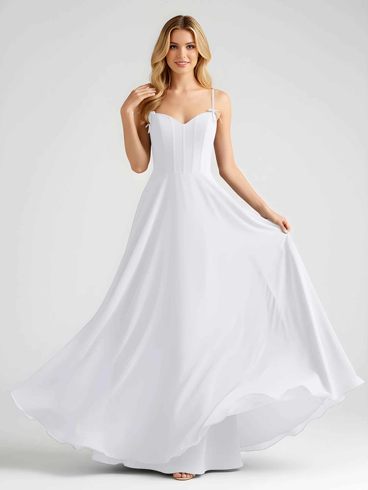 Spaghetti Strap A-Line Maxi with Bow Ties White - Image 3