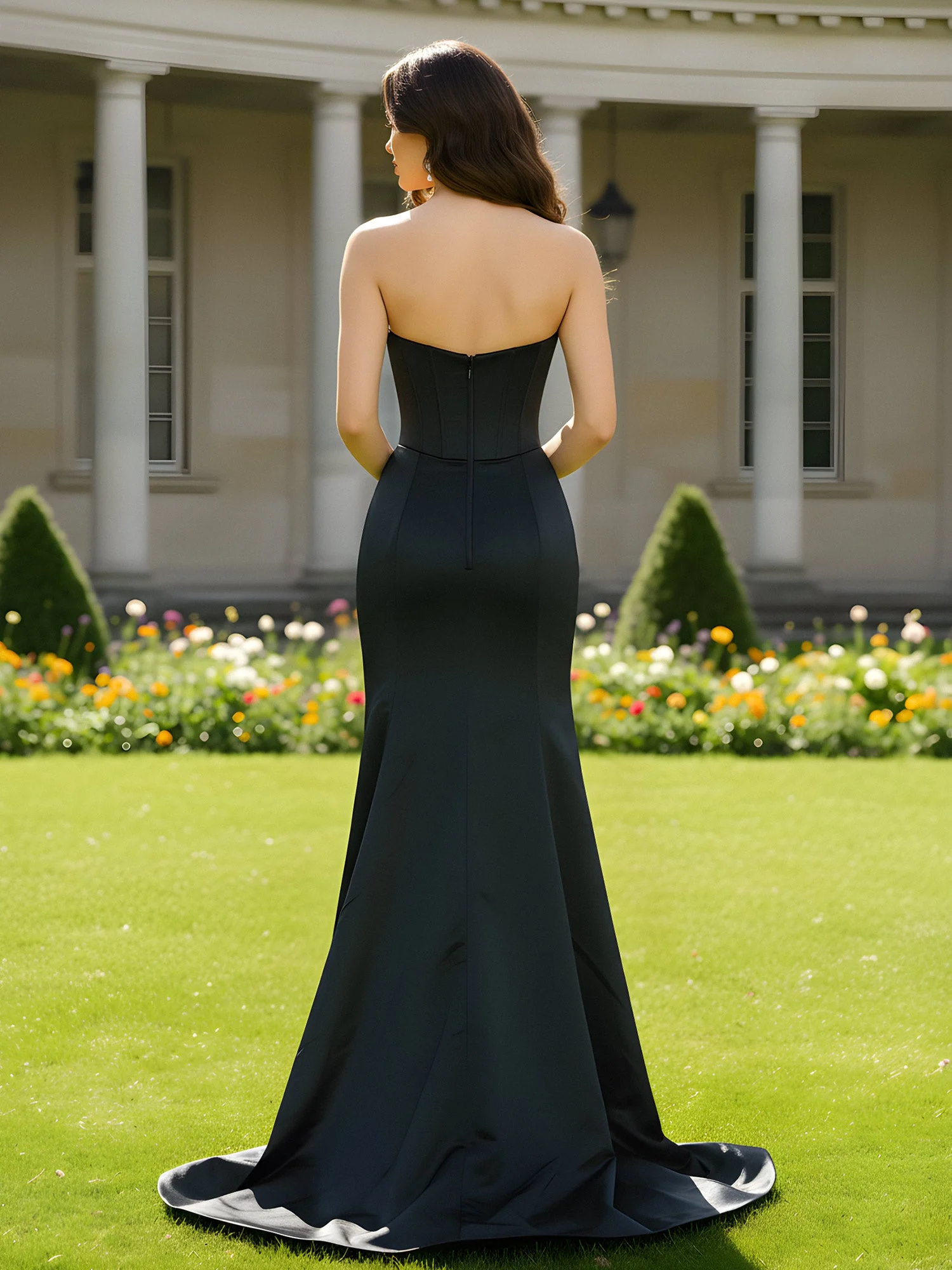 Sparkle Sweetheart Neck Mermaid Dress With Slit Fuchsia - Image 2