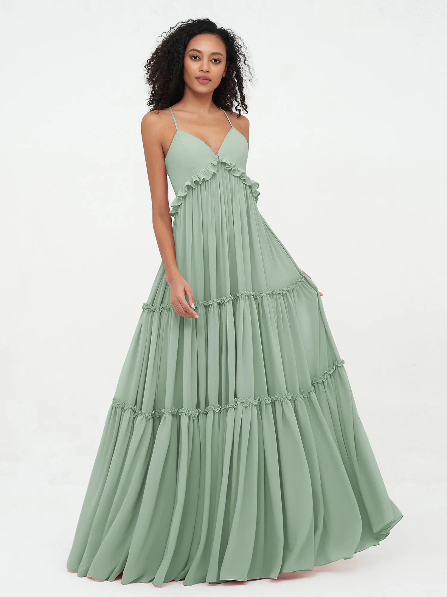 Empire Chiffon Tiered Skirt Max Bohemian Dresses-Agave - Image 4