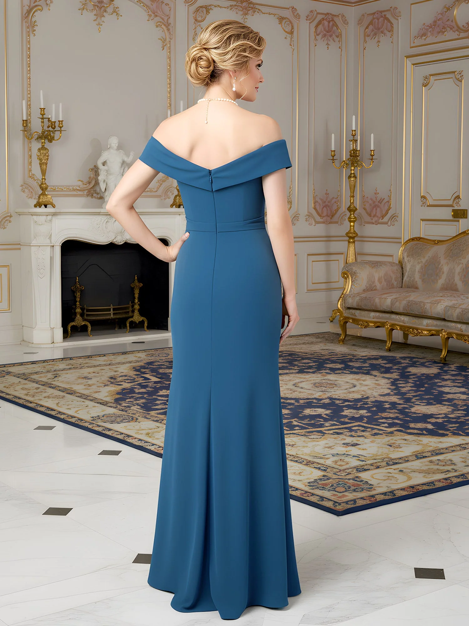 Crepe Formal Dress featuring Waterfall Ruffle Accent Dark Green - Image 2