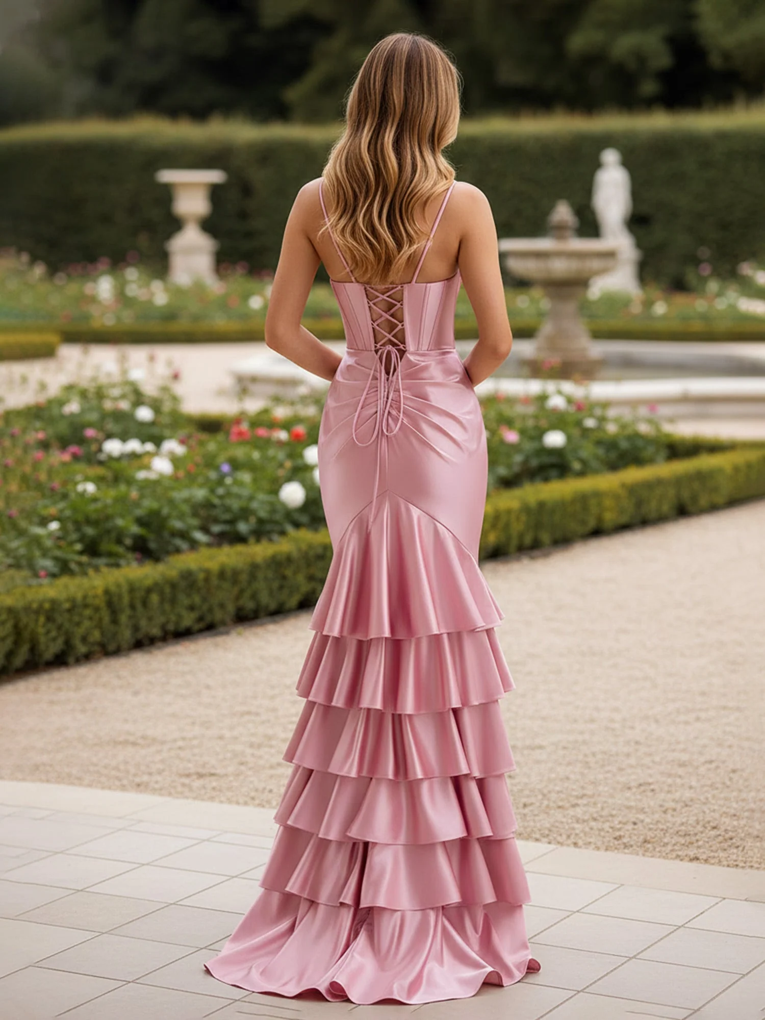 Corset Mermaid Gown with Tiered Ruffle Skirt Ocean Blue - Image 2