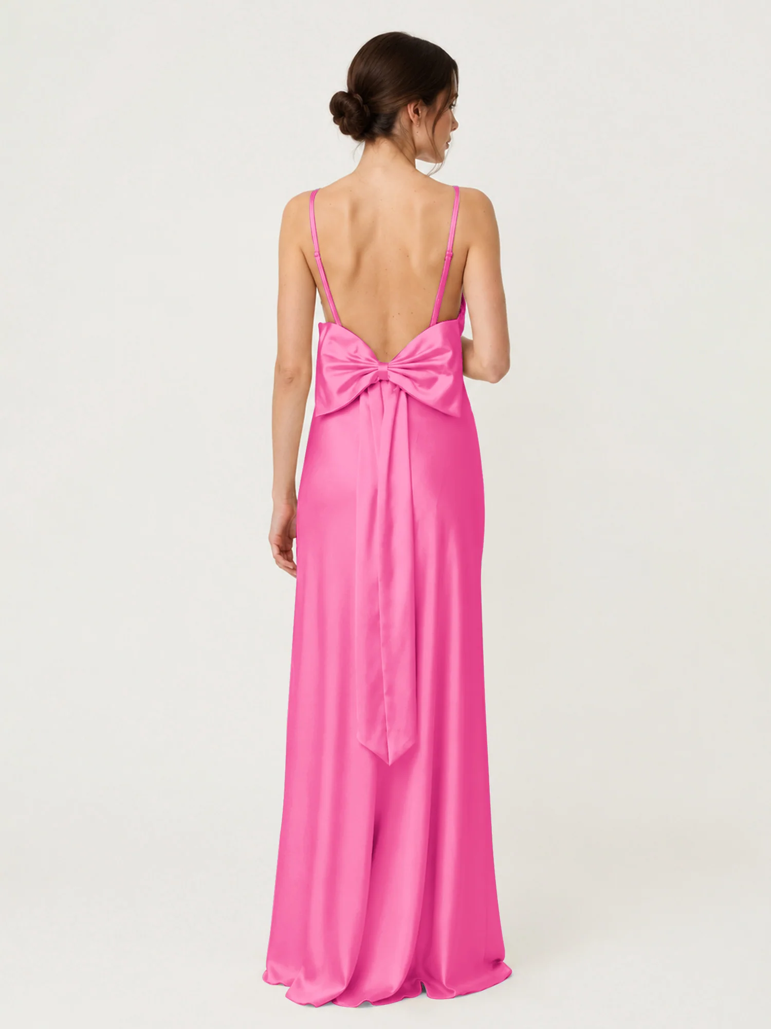 Spaghetti Strap Satin Maxi Dress with Back Bow Detail Azalea - Image 2
