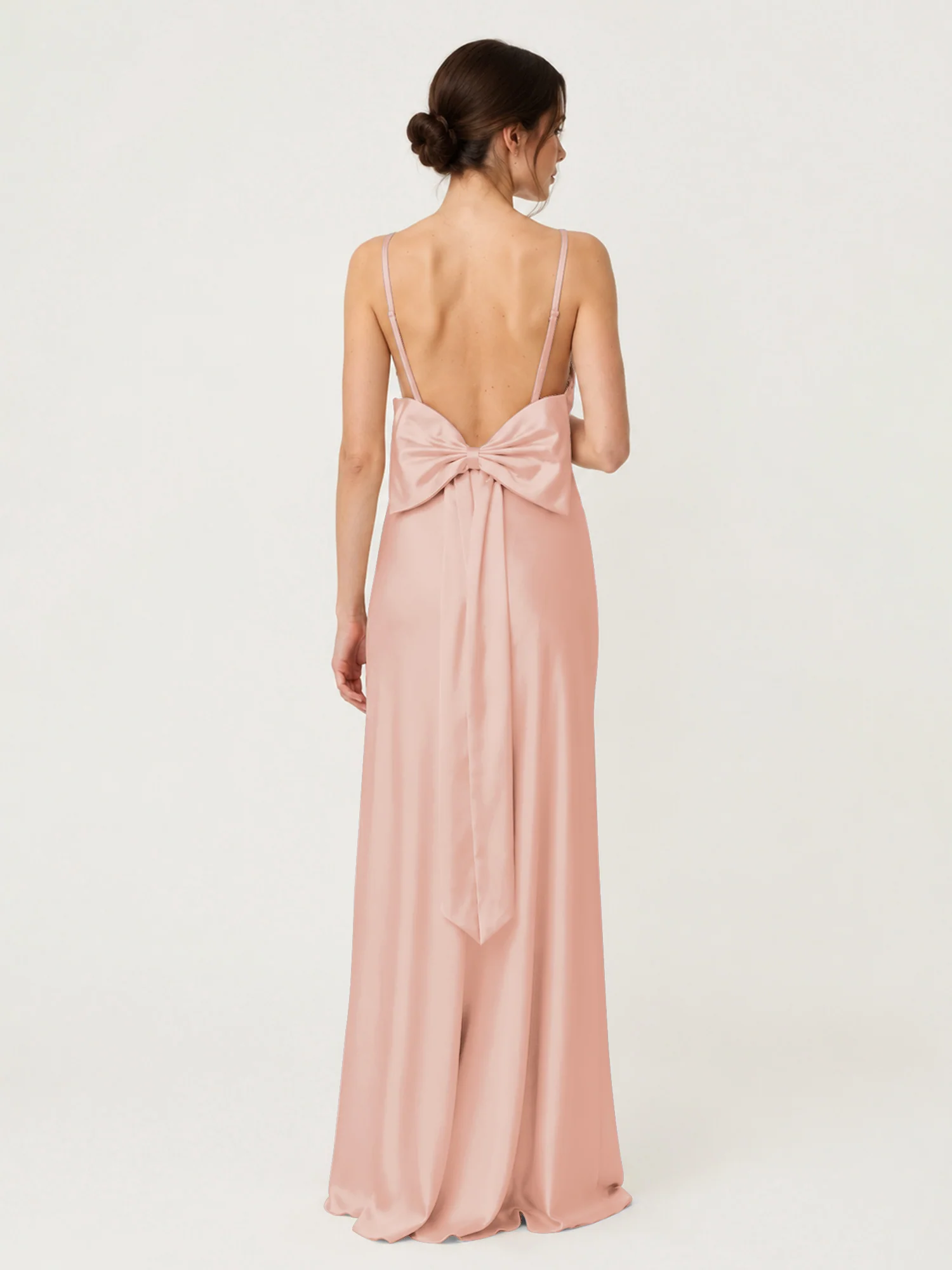 Spaghetti Strap Satin Maxi Dress with Back Bow Detail Blushing Pink - Image 2