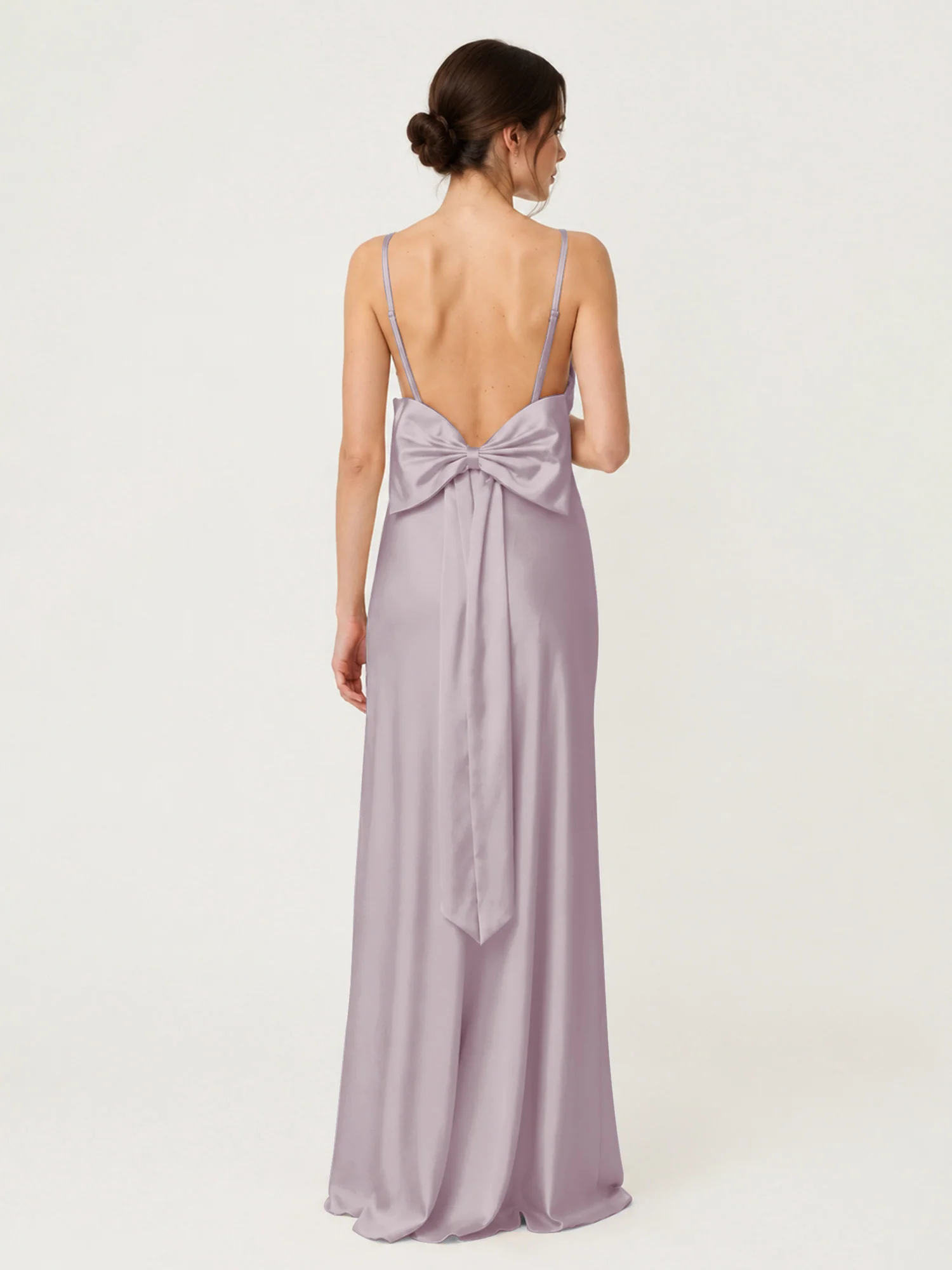 Spaghetti Strap Satin Maxi Dress with Back Bow Detail Dusk - Image 2