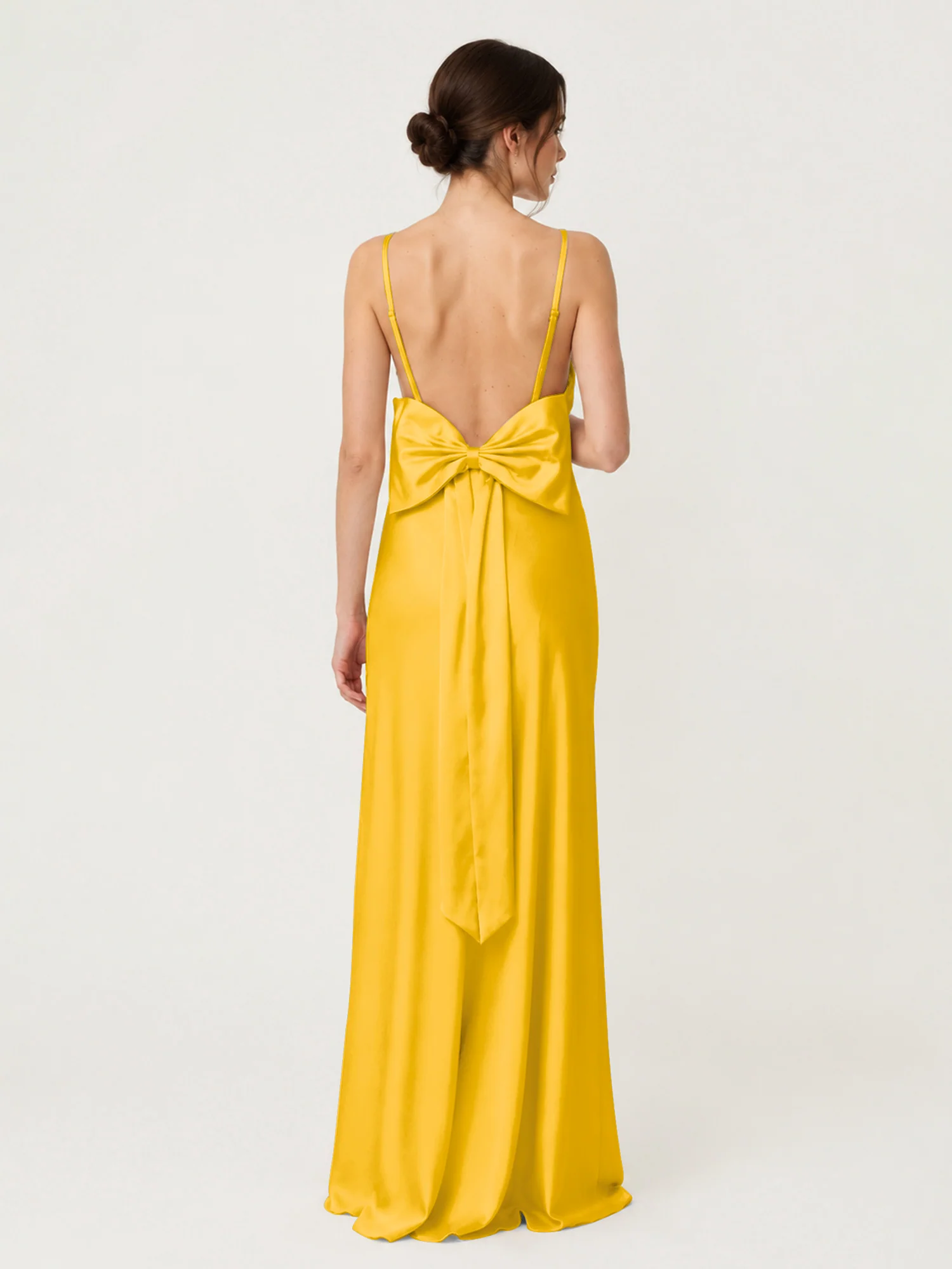Spaghetti Strap Satin Maxi Dress with Back Bow Detail Marigold - Image 2