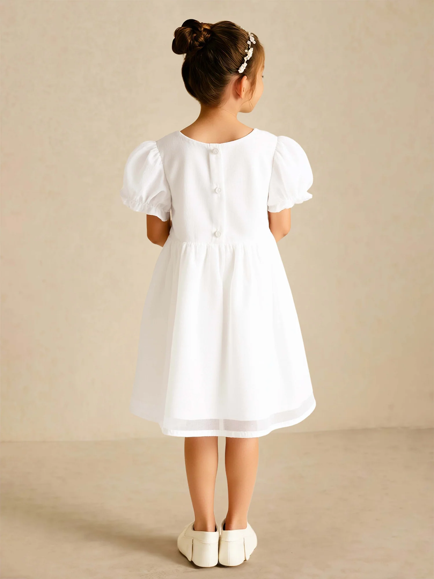 Floral Waist A-Line Scoop Neck Flower Girl Dress White - Image 2
