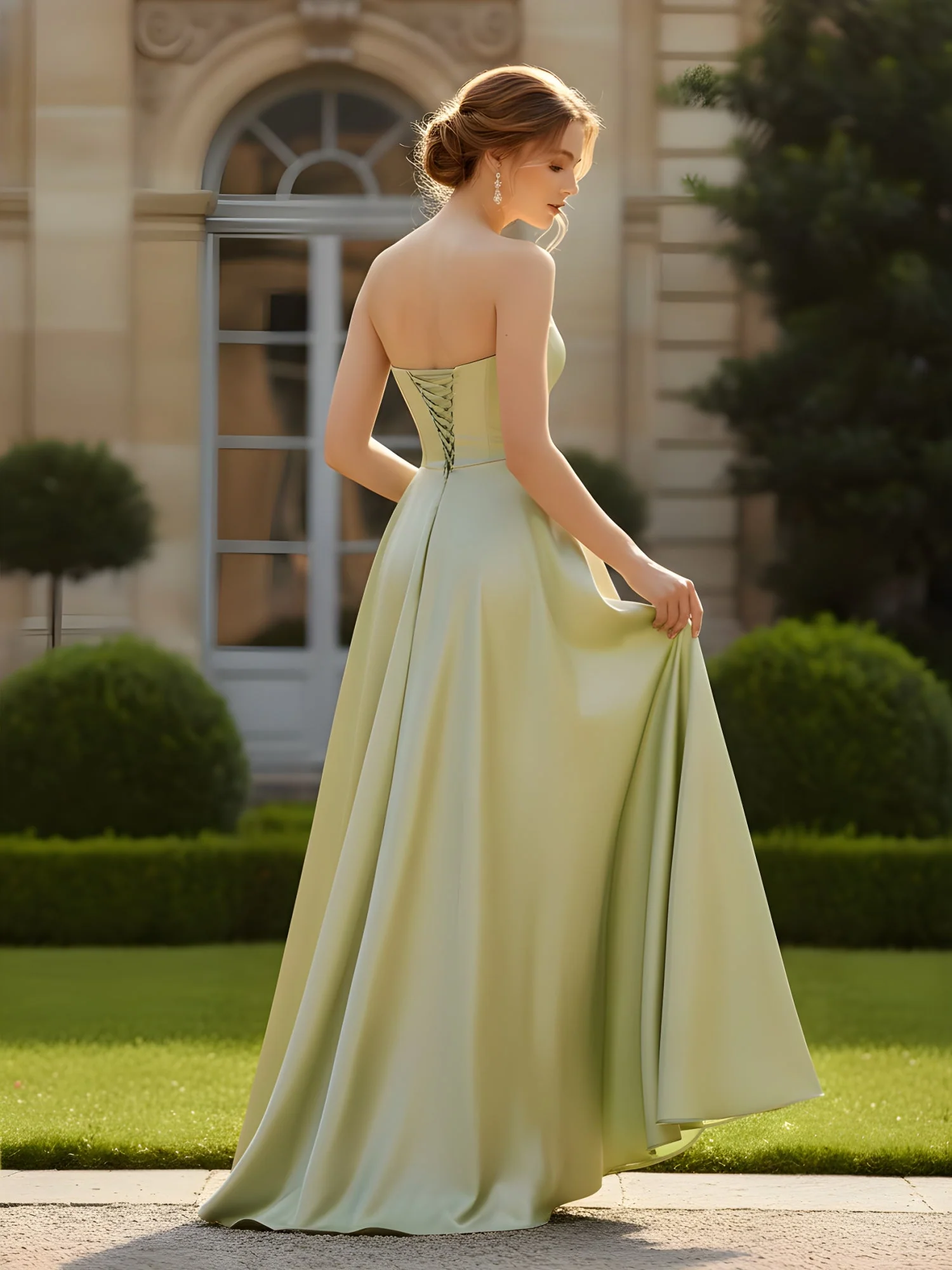 Strapless Sweetheart Bustier Gown with Corset Back Turquoise - Image 2