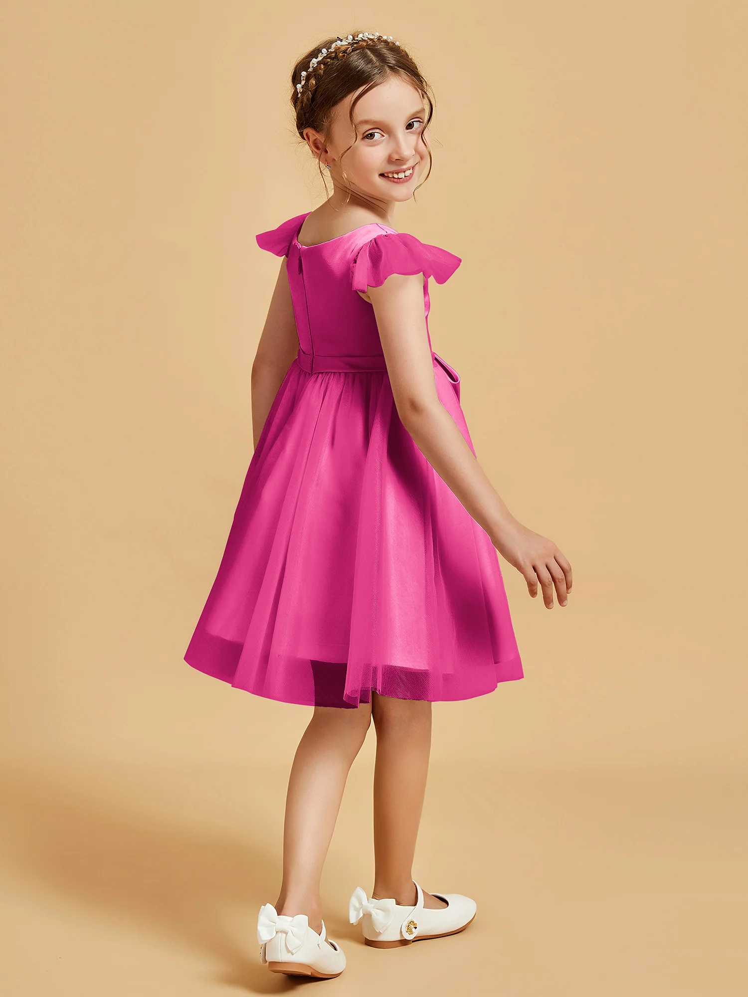 Flutter Sleeve Girl's Short Dress With Bow Azalea - Image 2