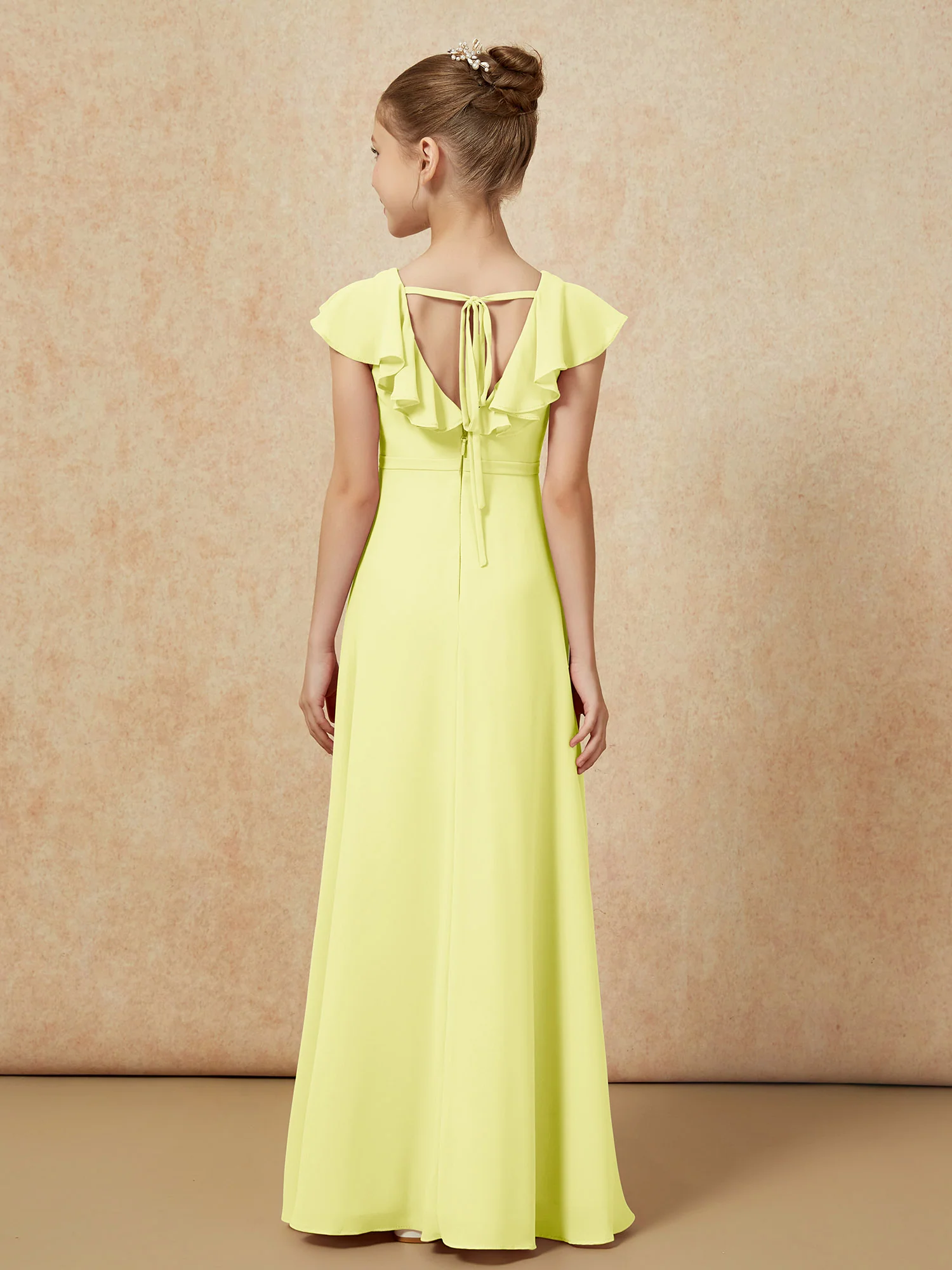 Flutter Sleeves Chiffon A-Line Junior Bridesmaid Dresses Daffodil - Image 2