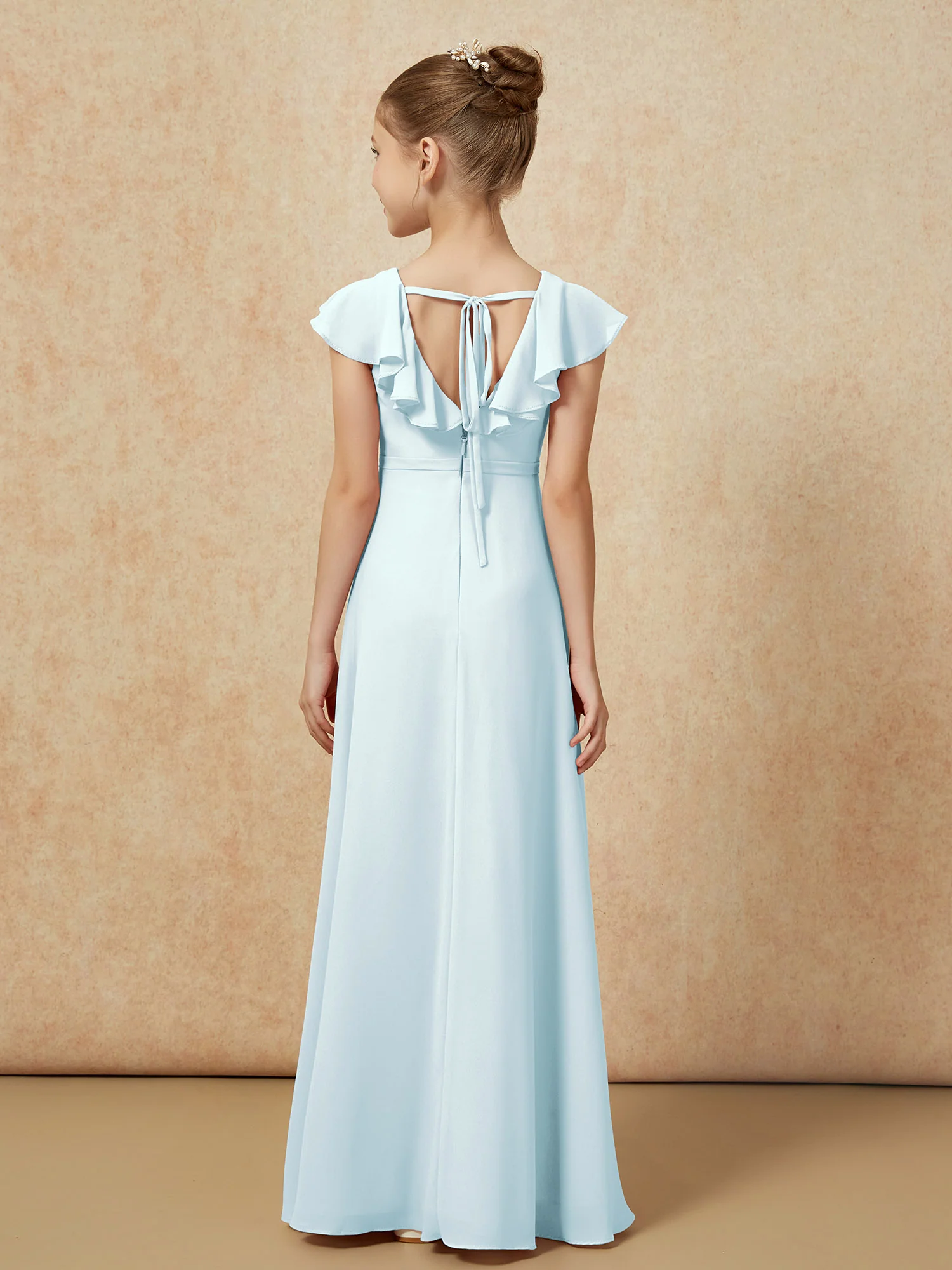 Flutter Sleeves Chiffon A-Line Junior Bridesmaid Dresses Mist - Image 2