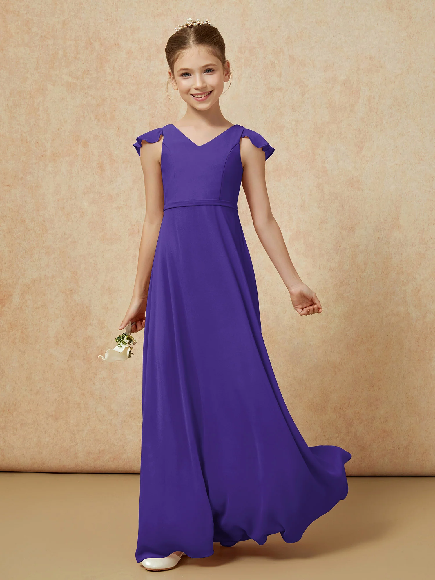 Flutter Sleeves Chiffon A-Line Junior Bridesmaid Dresses Regency - Image 3