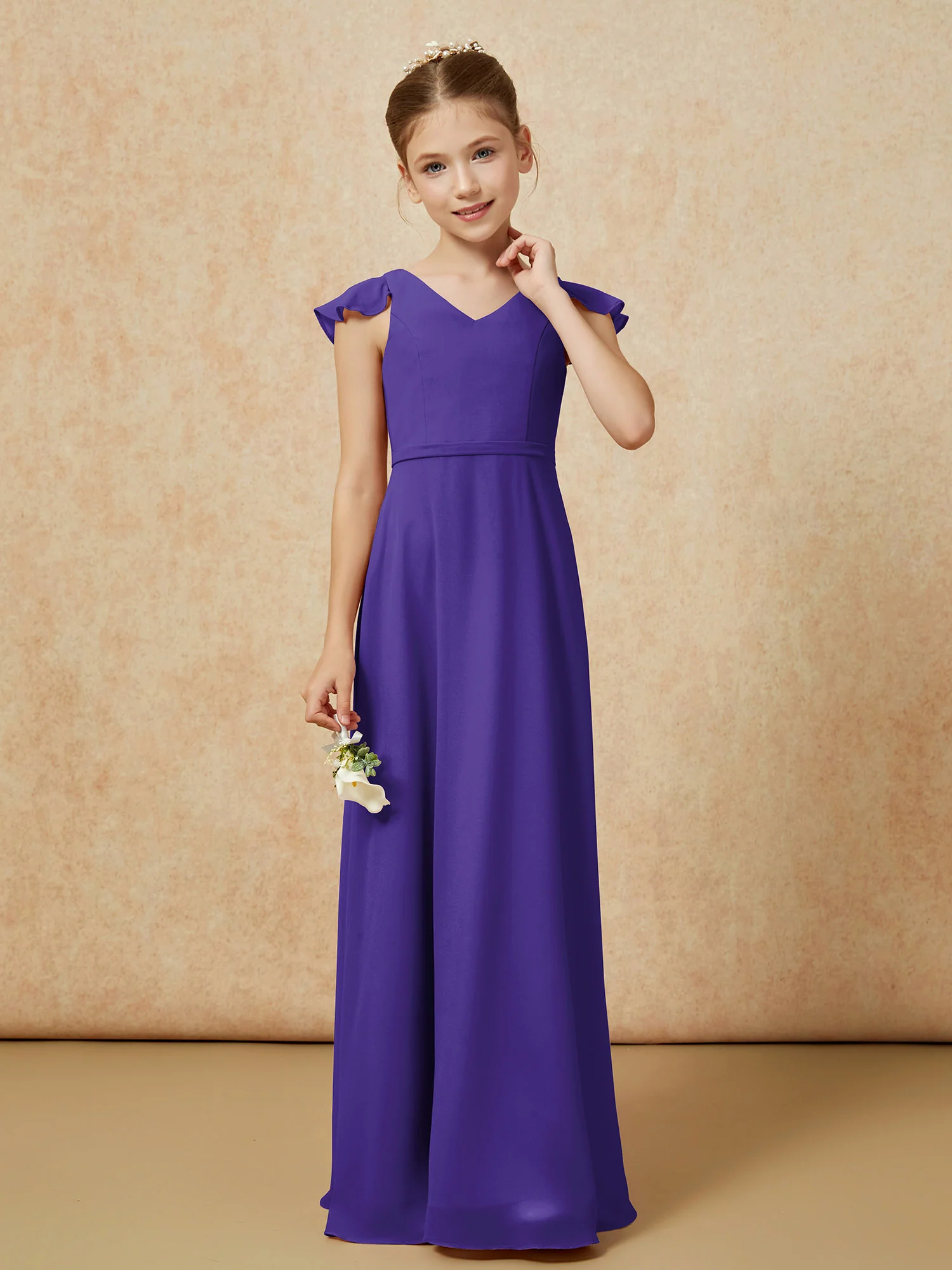 Flutter Sleeves Chiffon A-Line Junior Bridesmaid Dresses Regency - Image 4