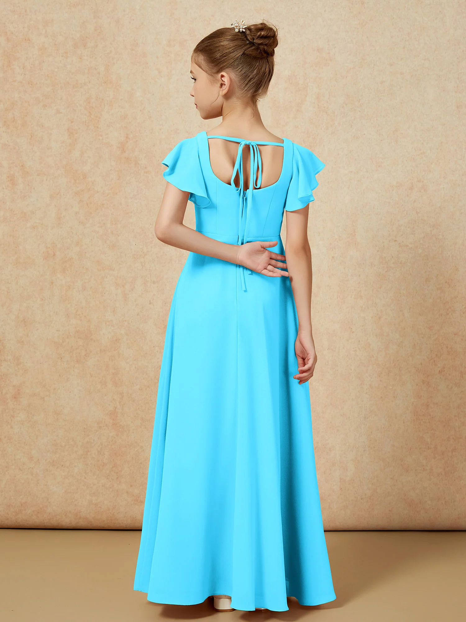 Flutter Sleeves Long Junior Bridesmaid Dresses With Slit Pool - Image 2
