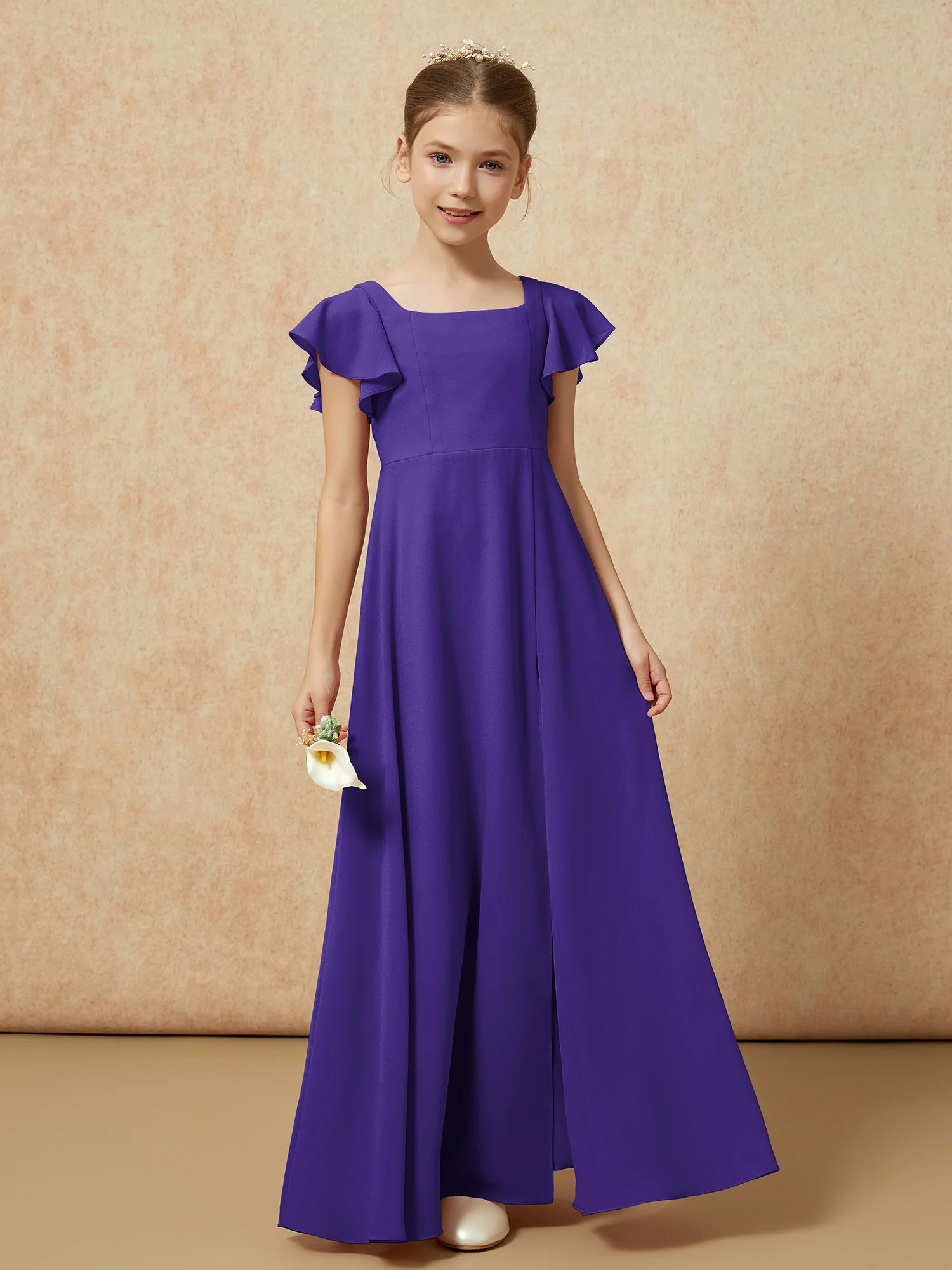 Flutter Sleeves Long Junior Bridesmaid Dresses With Slit Regency - Image 4