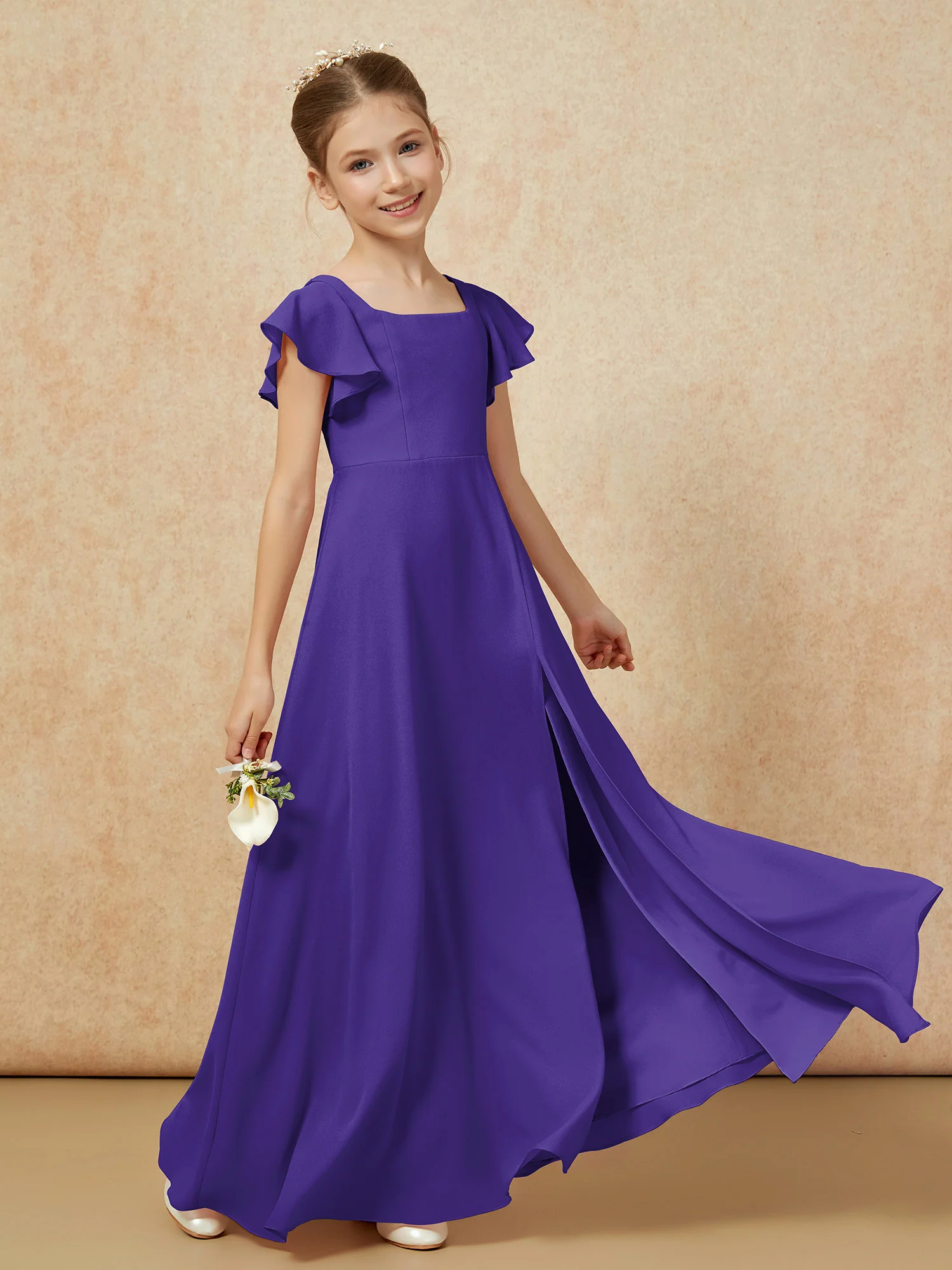 Flutter Sleeves Long Junior Bridesmaid Dresses With Slit Regency - Image 6