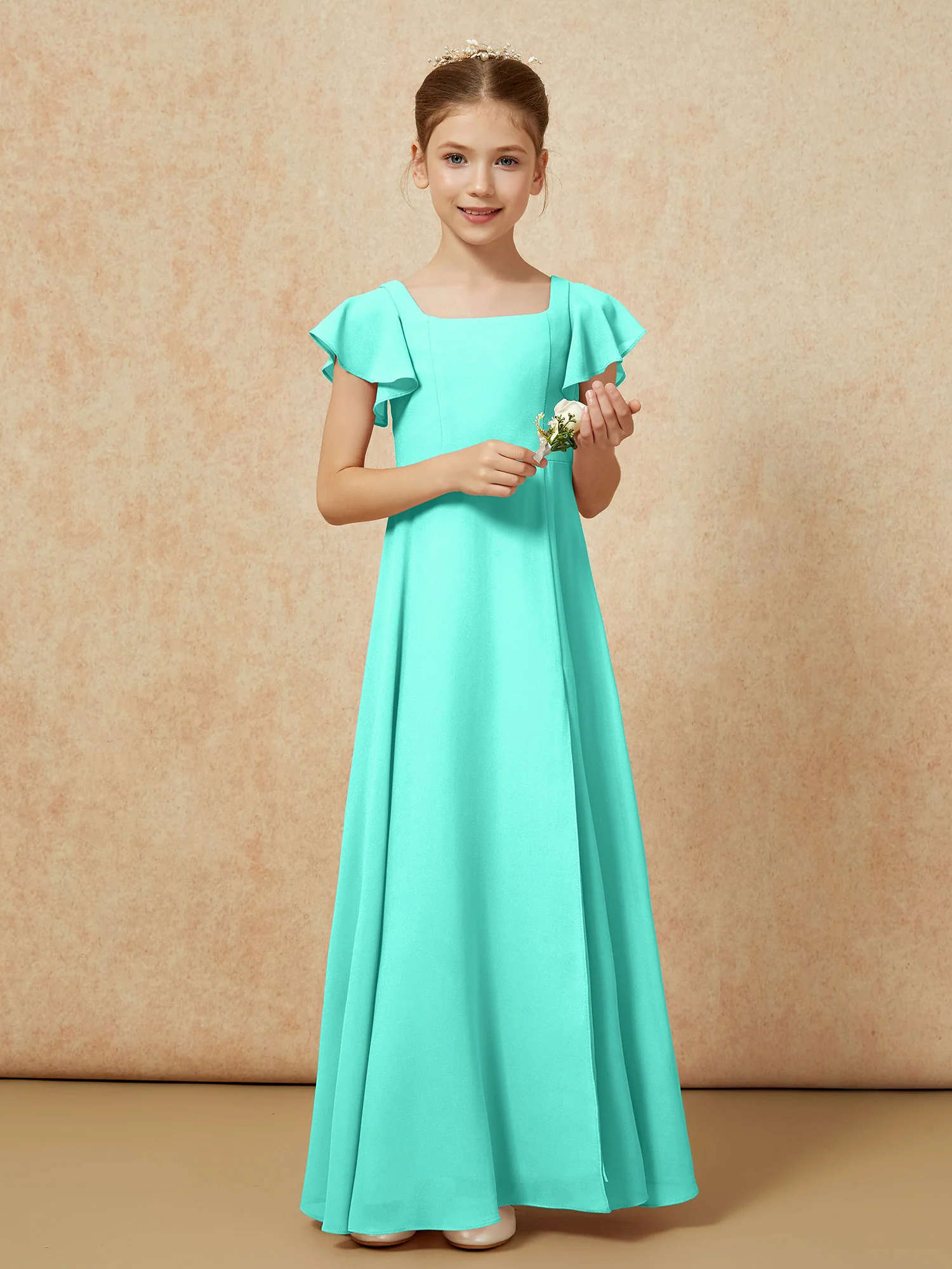Flutter Sleeves Long Junior Bridesmaid Dresses With Slit Spa - Image 5