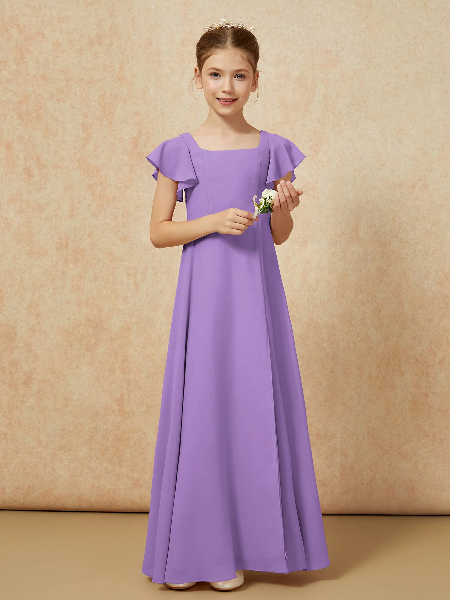 Flutter Sleeves Long Junior Bridesmaid Dresses With Slit Tahiti - Image 5