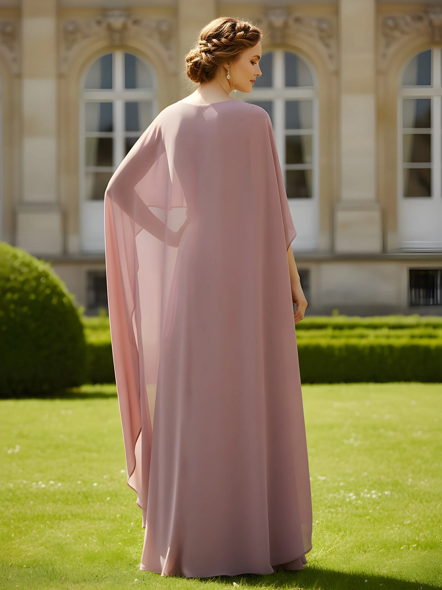 Flutter Sleeves Scoop Neck A-Line Chiffon Dress Jade - Image 2