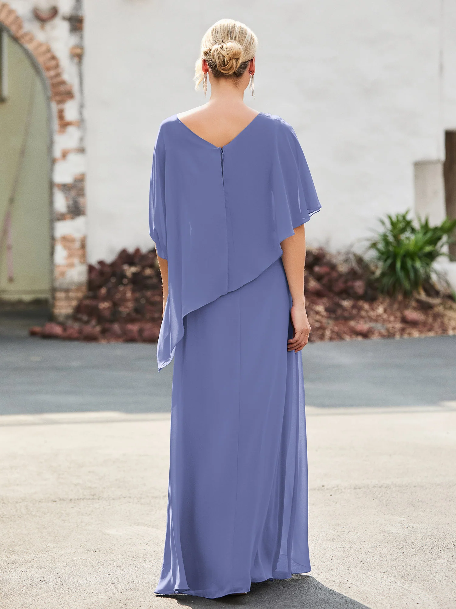 Flutter Sleeves Sheath Dress with Beaded Periwinkle - Image 2