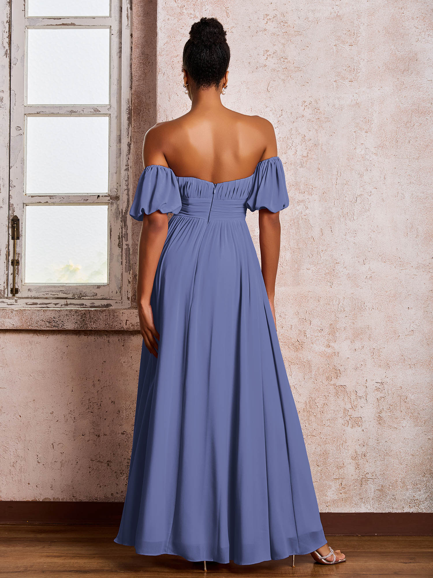 Flutter Sleeves Square Chiffon Dresses With Slit Periwinkle - Image 2