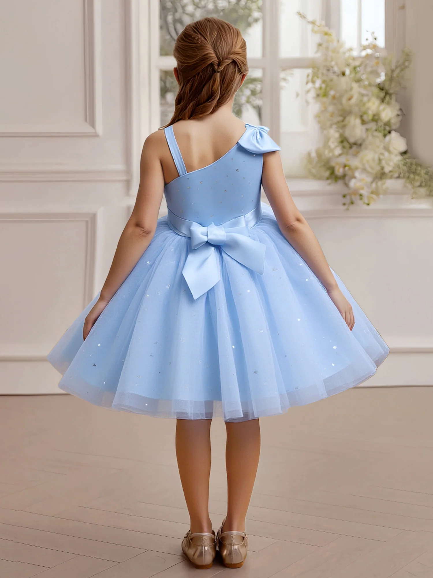 Sleeveless Sparkle Skirt Party Flower Girl Dress Blue - Image 2