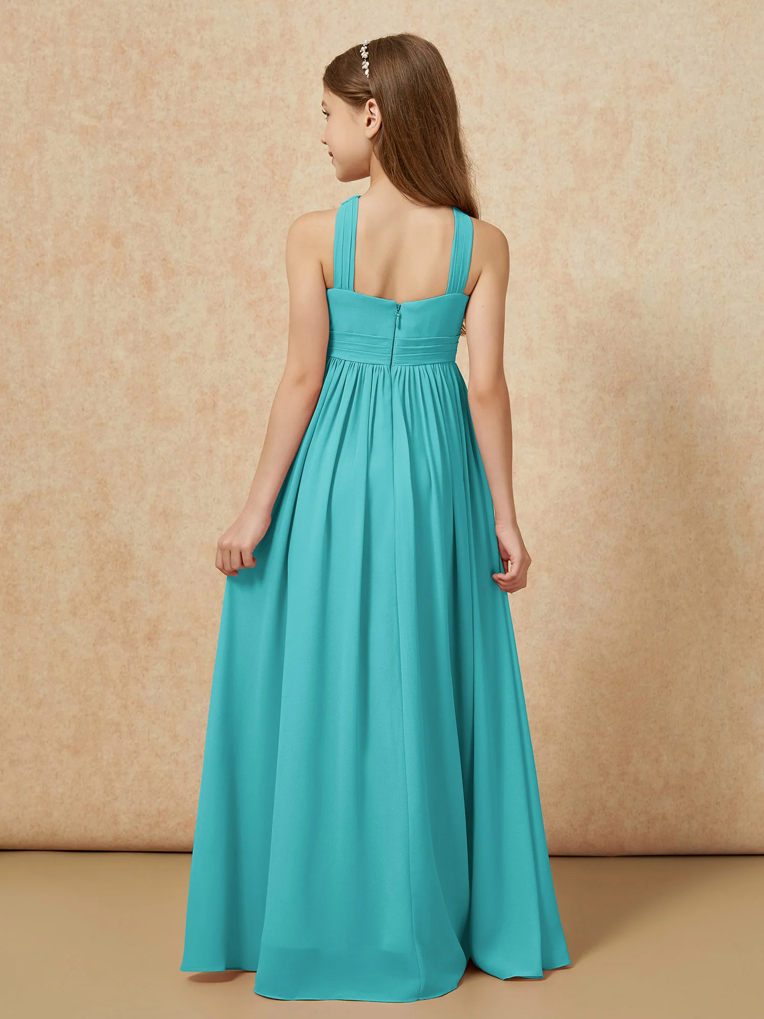 Grecian Neck Chiffon Junior Bridesmaid Dresses With Slit Jade - Image 2