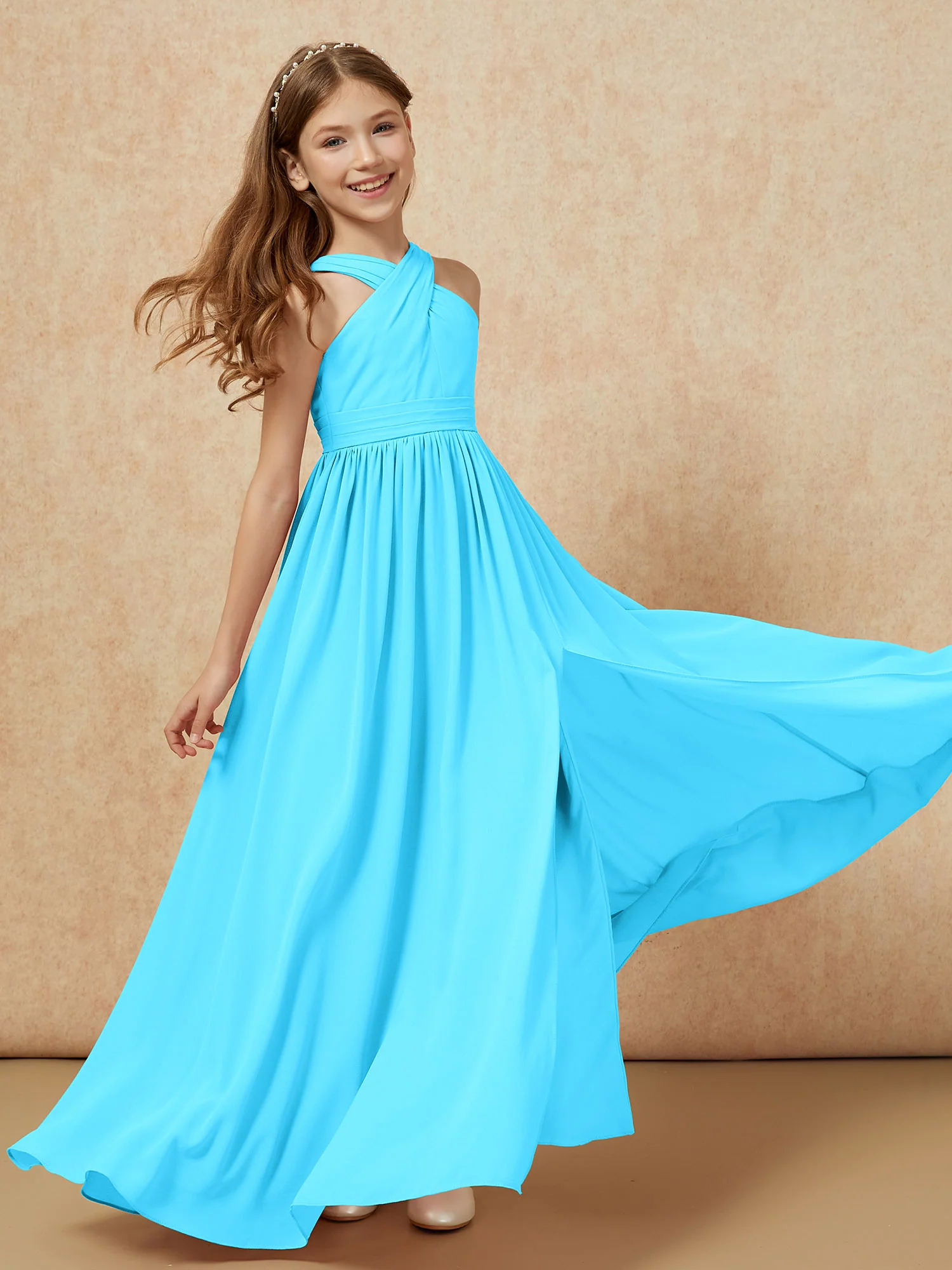 Grecian Neck Chiffon Junior Bridesmaid Dresses With Slit Pool - Image 6