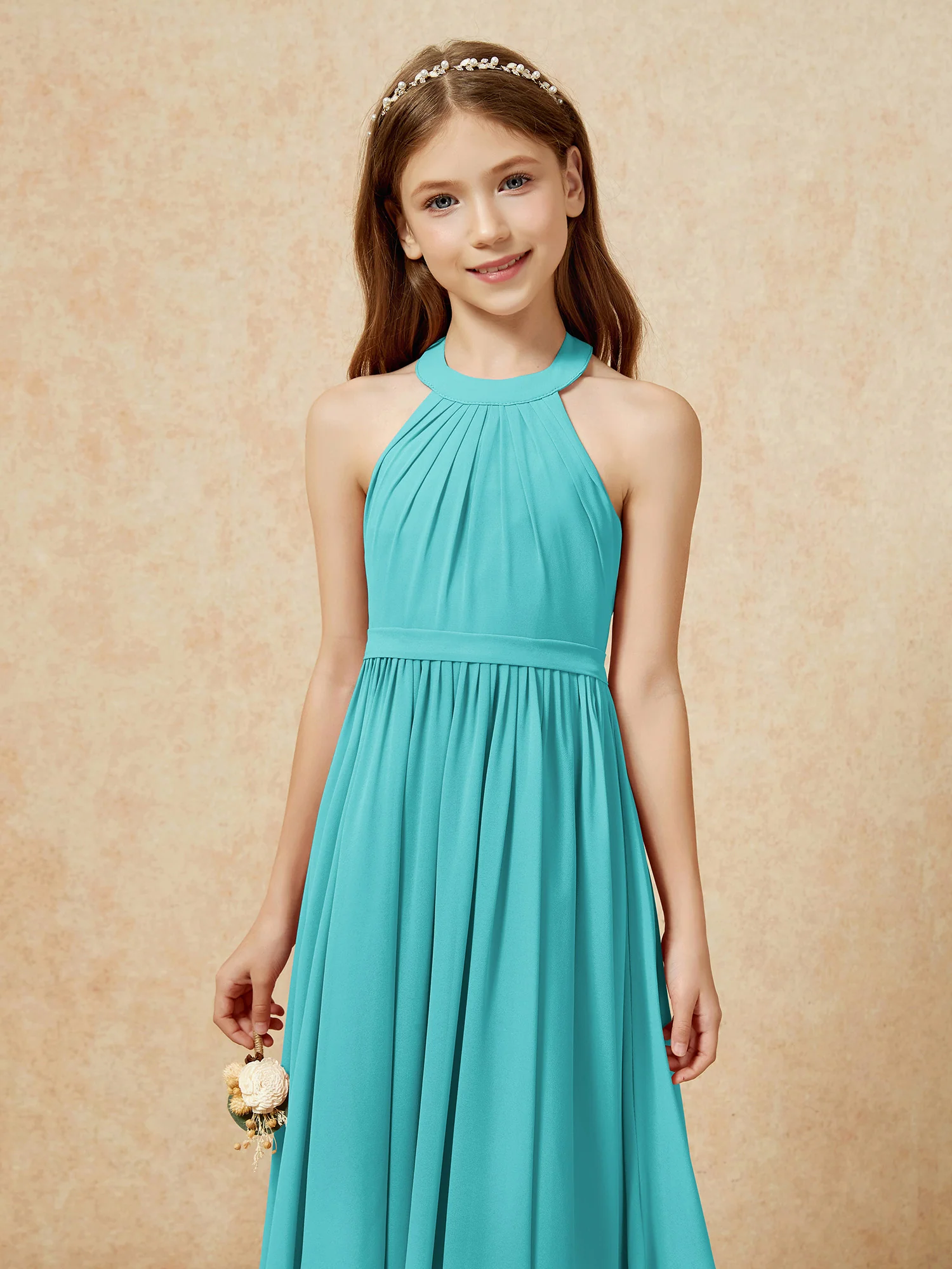 Grecian Neck Knee-length Chiffon Junior Bridesmaid Dress Jade - Image 6