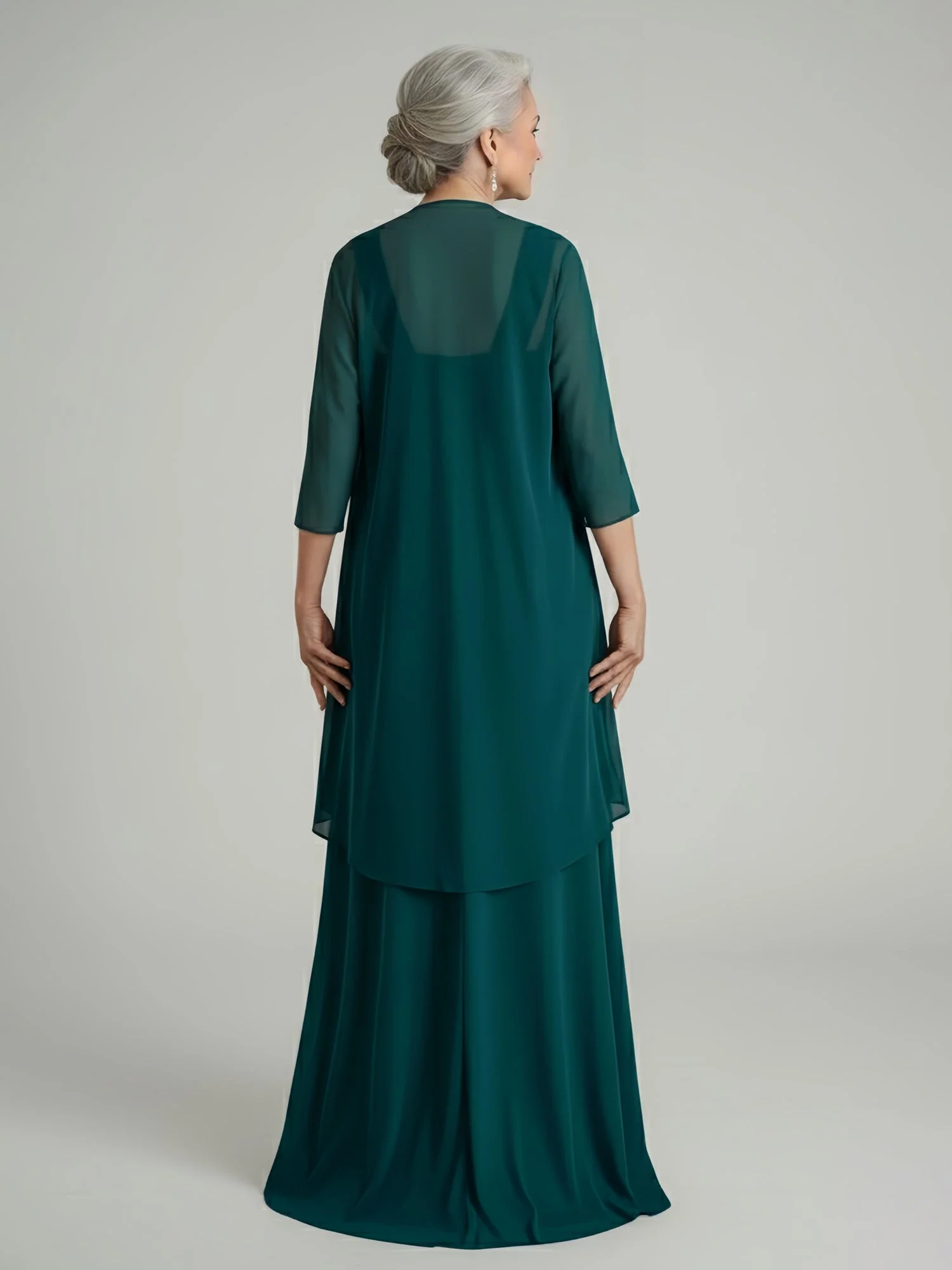 Ruched Bodice Chiffon Gown with Coordinating Shawl Silver - Image 2